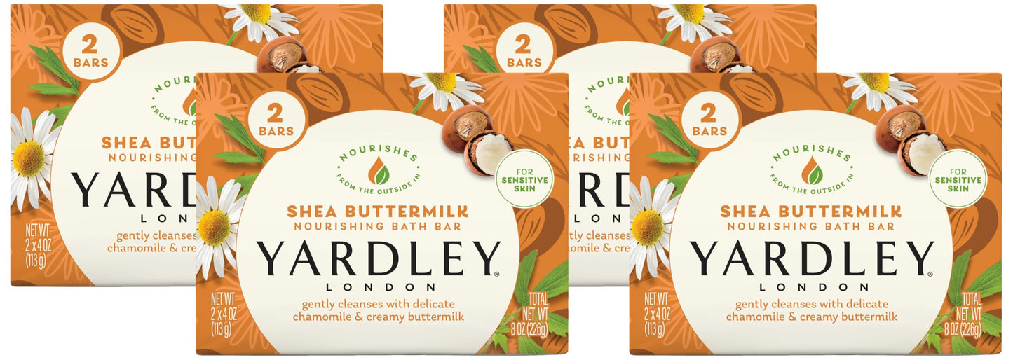 Yardley London Shea Buttermilk Sensitive Skin Naturally Moisturizing Bath Bar, 4.25 Ounce, 2 Count (Pack of 4)