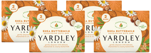 Yardley London Shea Buttermilk Sensitive Skin Naturally Moisturizing Bath Bar, 4.25 Ounce, 2 Count (Pack of 4)