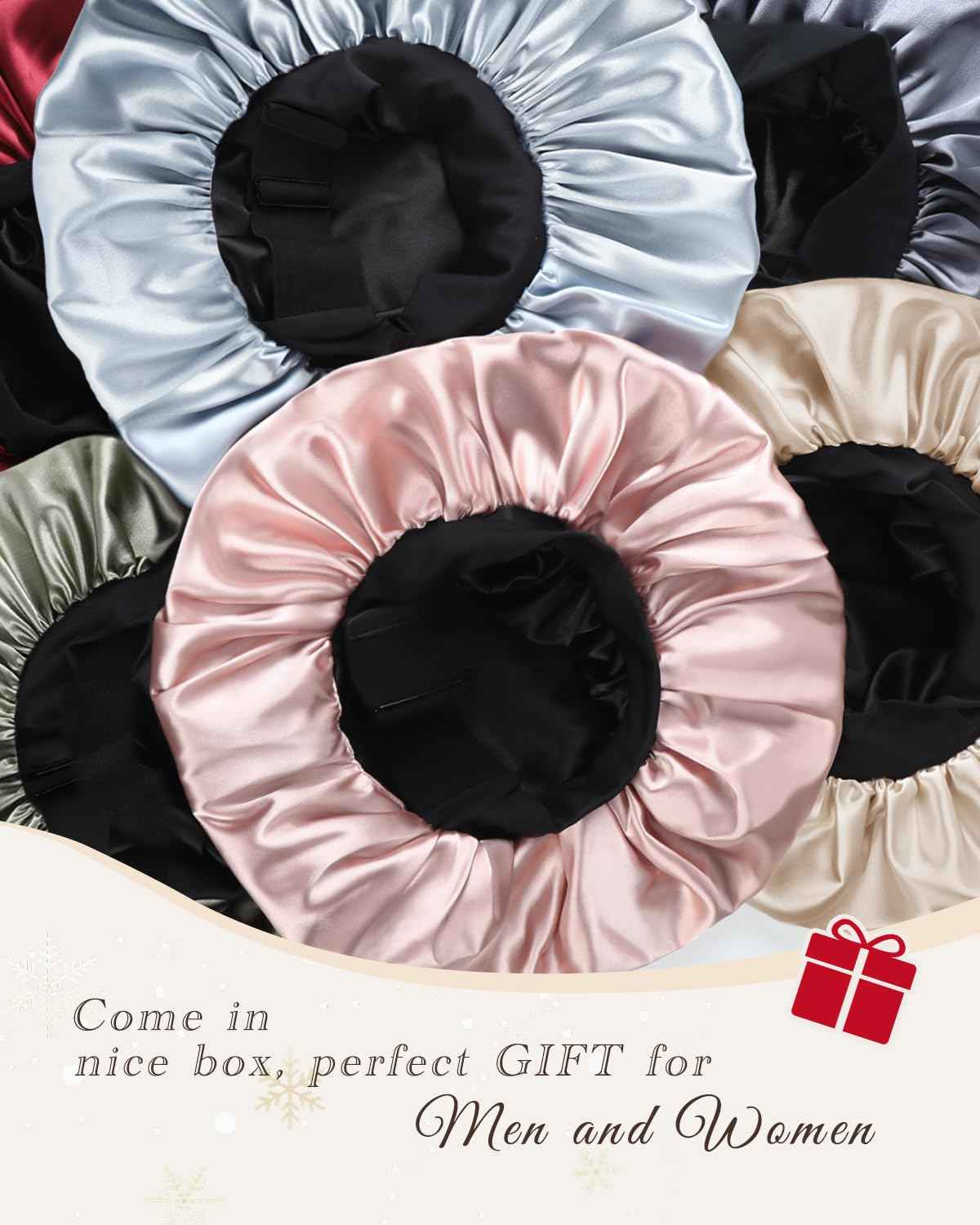 Hat Hut Satin Bonnet Silk Bonnet Sleep Cap for Women Hair Bonnet for Curly Natural Hair Sleeping Adjustable Wide Band Double Layer (Black)