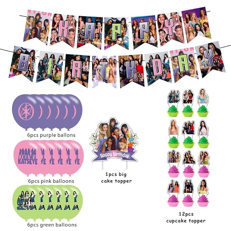 Katseye Birthday Party Decorations Set with Banner, Cake & Cupcake Toppers
