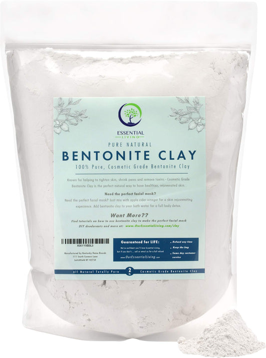 Essential Living: Bentonite Clay Powder - All-Natural DIY Skin Care Facial Mask for Deep Cleansing, Acne and Chapped Skin - 2 lbs. - Suitable for All Skin Types - No Additives - Cosmetic Grade