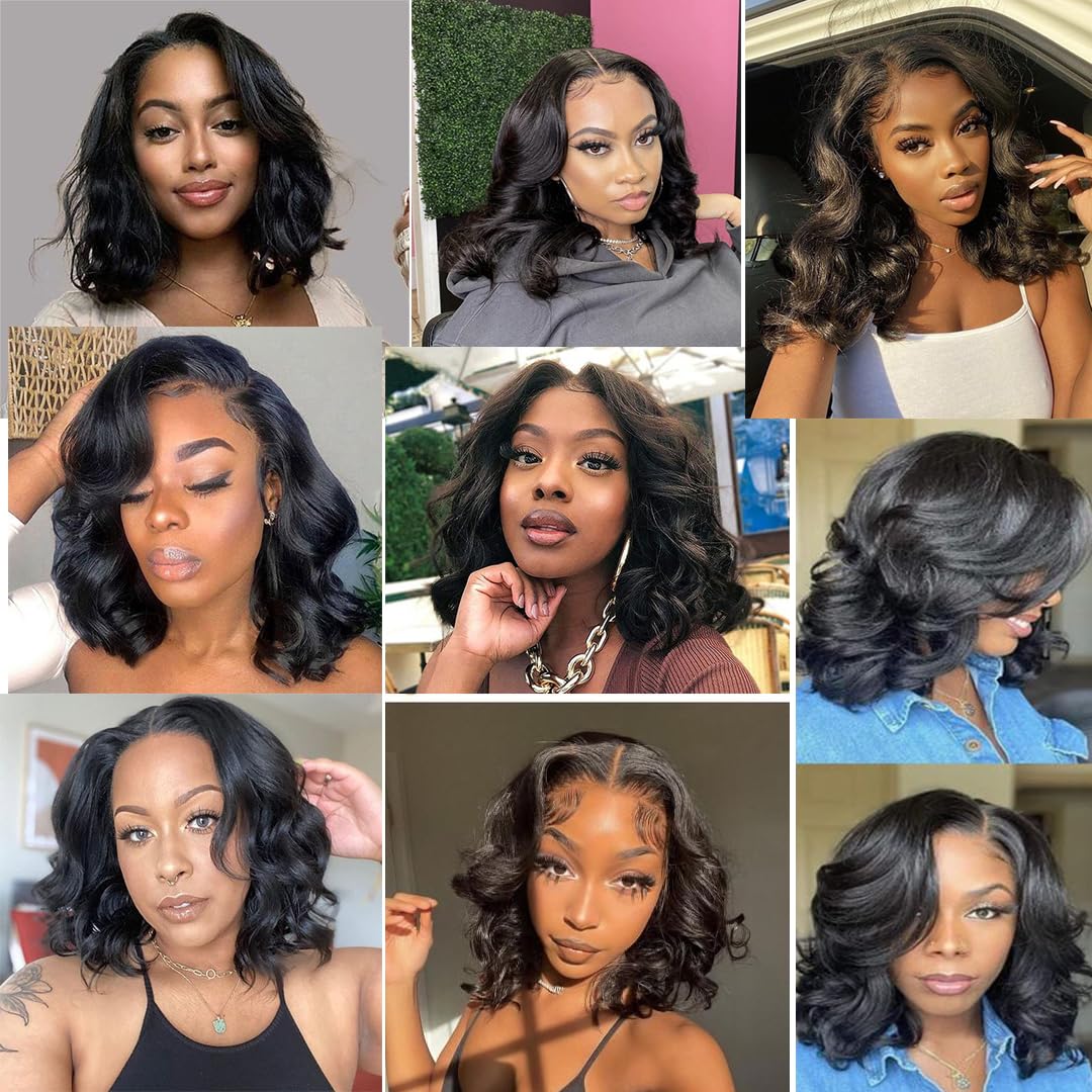 Ahaisy Glueless Bob Wig Human Hair Pre Plucked Wear and Go Wigs Pre Cut Lace Body Wave Short Bob Lace Front Wigs for Black Women Upgraded No Glue 4x4 Lace Closure Wigs (12 Inch)