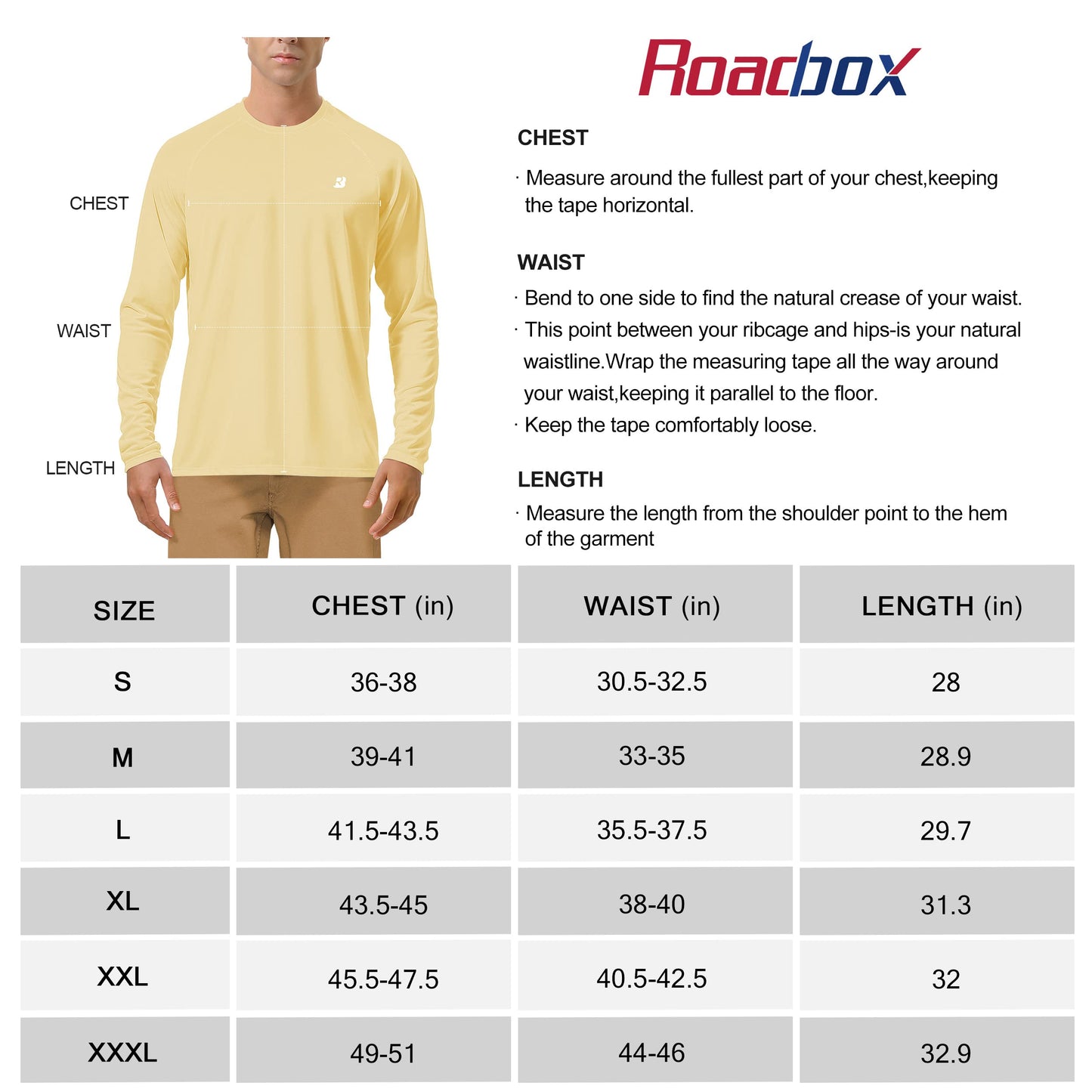 Roadbox Mens UPF 50+ Long Sleeve SPF Diving Rash Guard UV Sun Protection Shirts for Outdoor Fishing Hiking Swimming Running Yellow