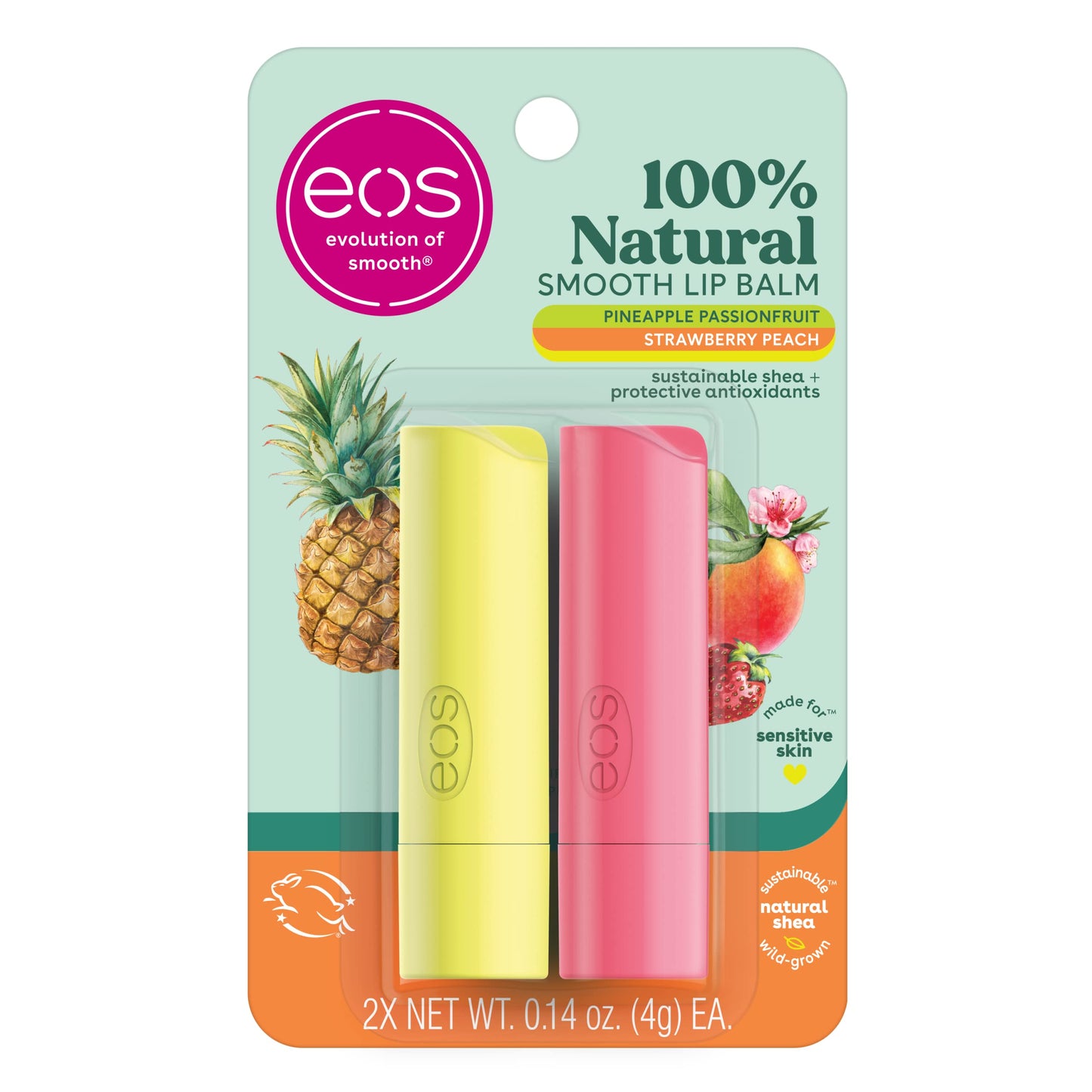 eos 100% Natural & Organic Lip Balm- Strawberry Sorbet & 100% Natural Lip Balm - Strawberry Peach and Pineapple Passionfruit, Dermatologist Recommended