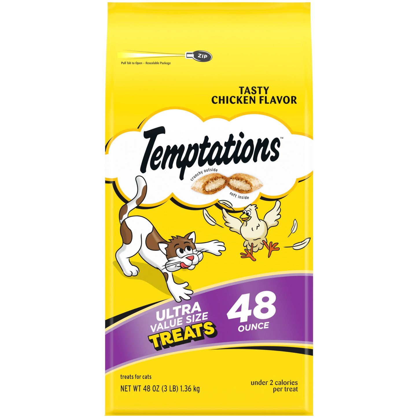 TEMPTATIONS Classic Crunchy and Soft Cat Treats Tasty Chicken Flavor, 48 Ounce (Pack of 1)