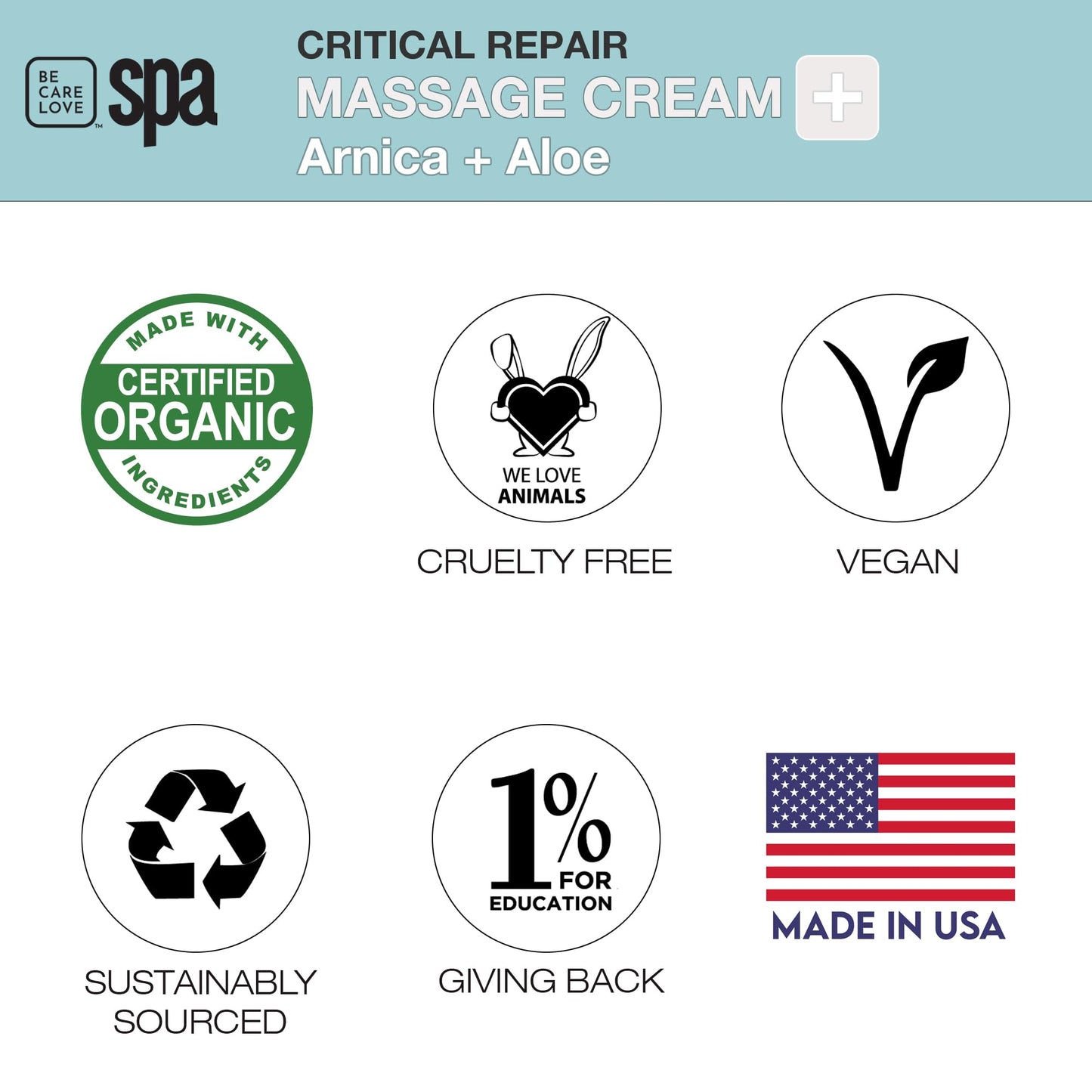 BCL Spa Critical Repair Massage Cream with Arnica, Aloe Vera, Kelp, Argan Oil, Shea Butter | Soothing Relief and deep Skin Nourishment Body Moisturizer, Vegan, Organic | Made in USA | 16 fl oz