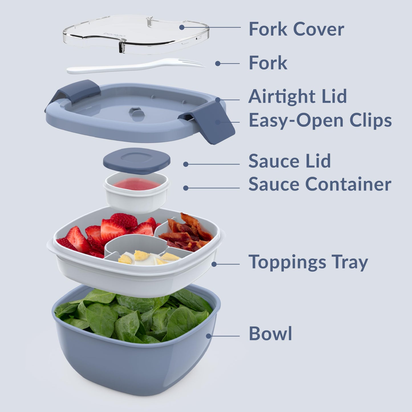 Bentgo All-in-One Salad Container - Large Salad Bowl, Bento Box Tray, Leak-Proof Sauce Container, Airtight Lid, & Fork for Healthy Adult Lunches; BPA-Free & Dishwasher/Microwave Safe (Slate)