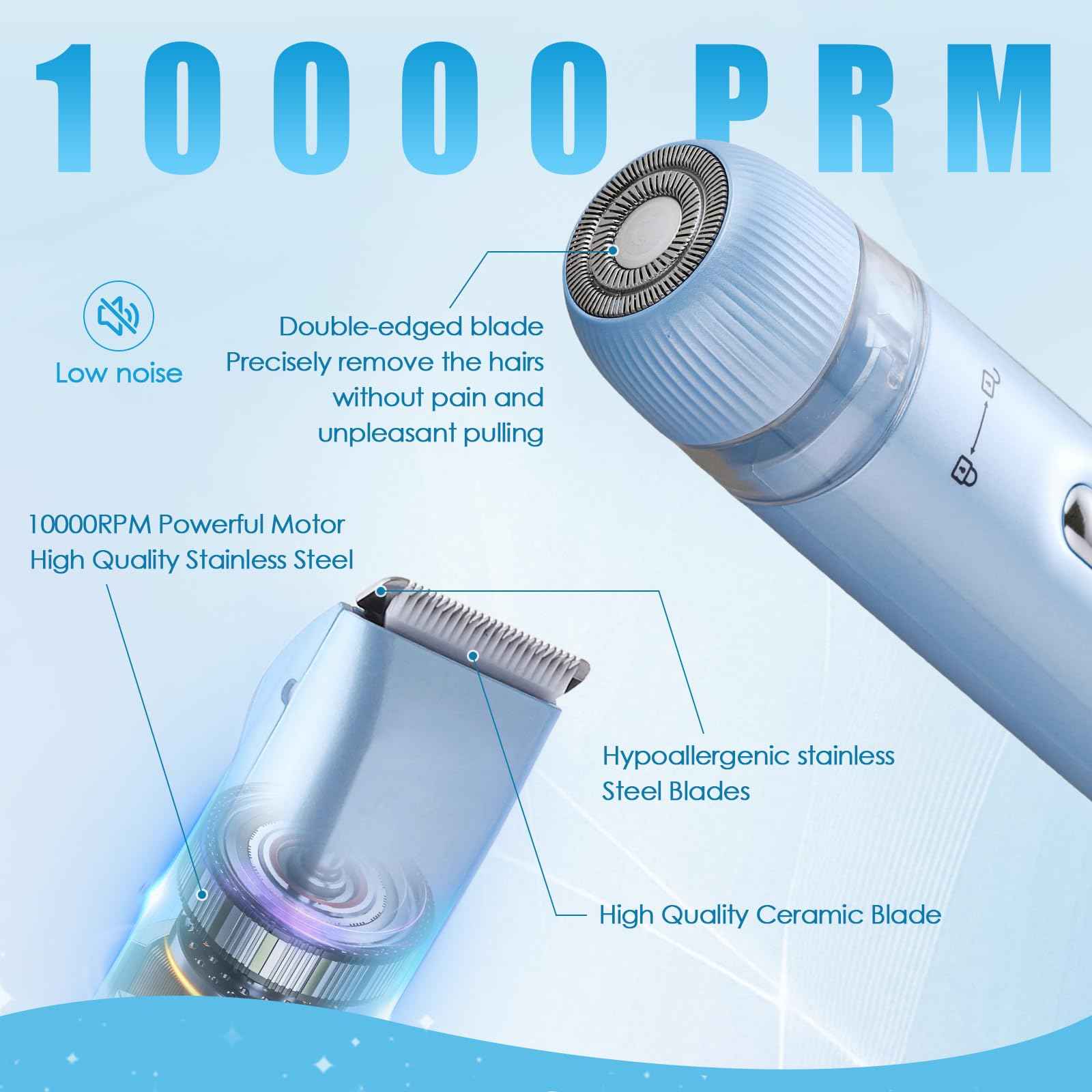 2 in 1 Bikini Trimmer for Women Dual Head Electric Razors IPX7 Waterproof Wet & Dry Use, Electric Shaver for Women Private Area Facial Body Underarm Leg Arm Hair Remover for Pubic Hair