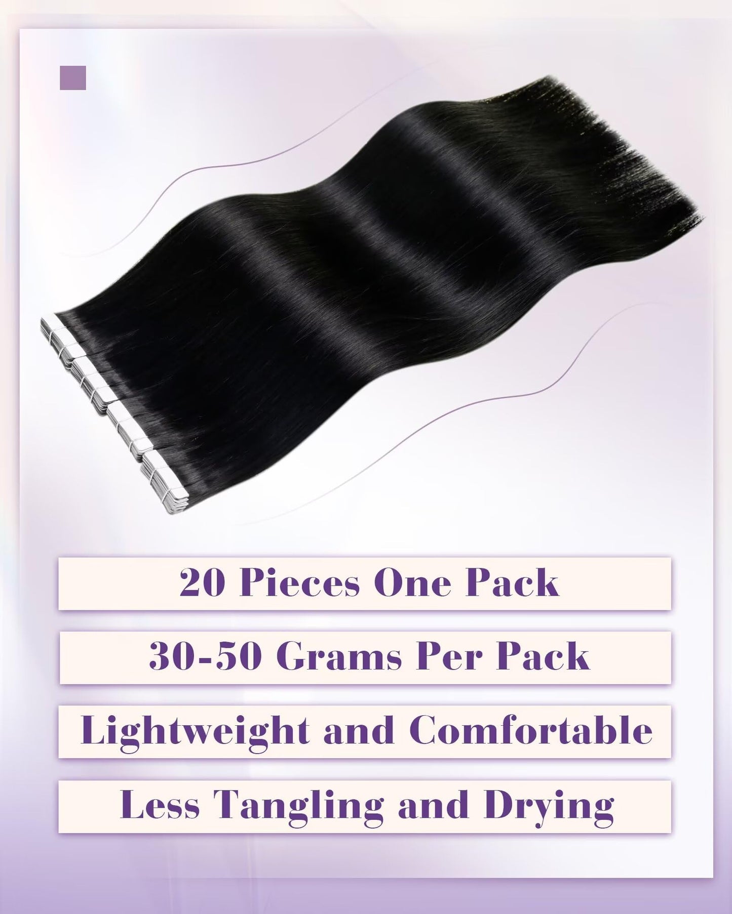 LaaVoo Tape in Hair Extensions Black Tape in Hair Extensions Human Hair 20Inch Tape in Extensions Real Human Hair Jet Black 20pcs 50g