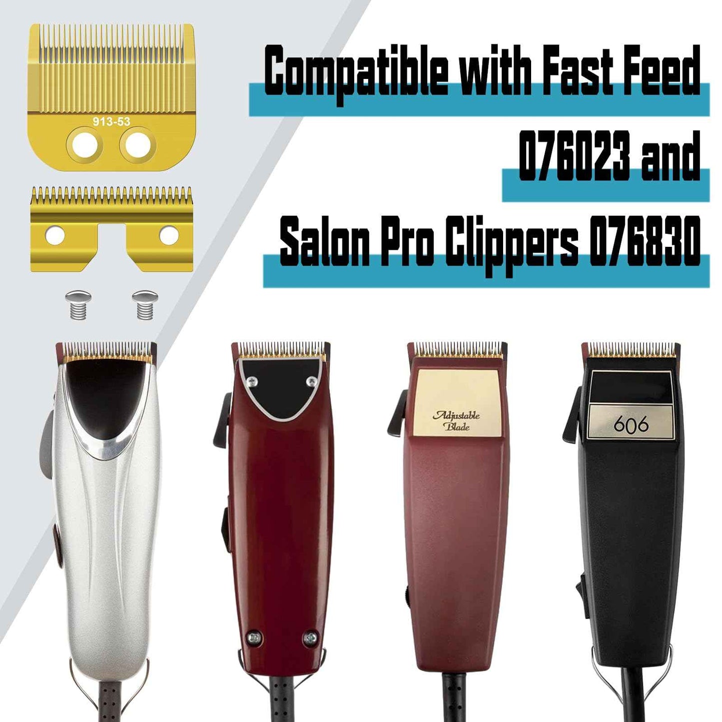 913-53 Fine Blade Replacement Trimmer Blade Compatible with Oster Fast Feed 076023 and Salon Pro Clippers 076830 Blades Replacement，Golden