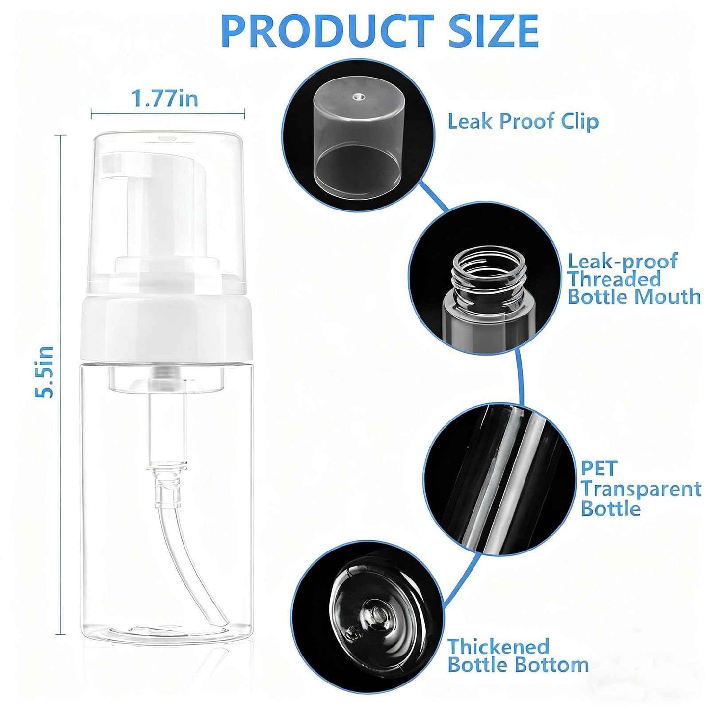AskBed 4 Pack 3.4 Oz (100ml) TSA Approved Travel Size Foam Pump Bottles for Toiletries Clear Travel Size Bottles Leak Proof with Labels