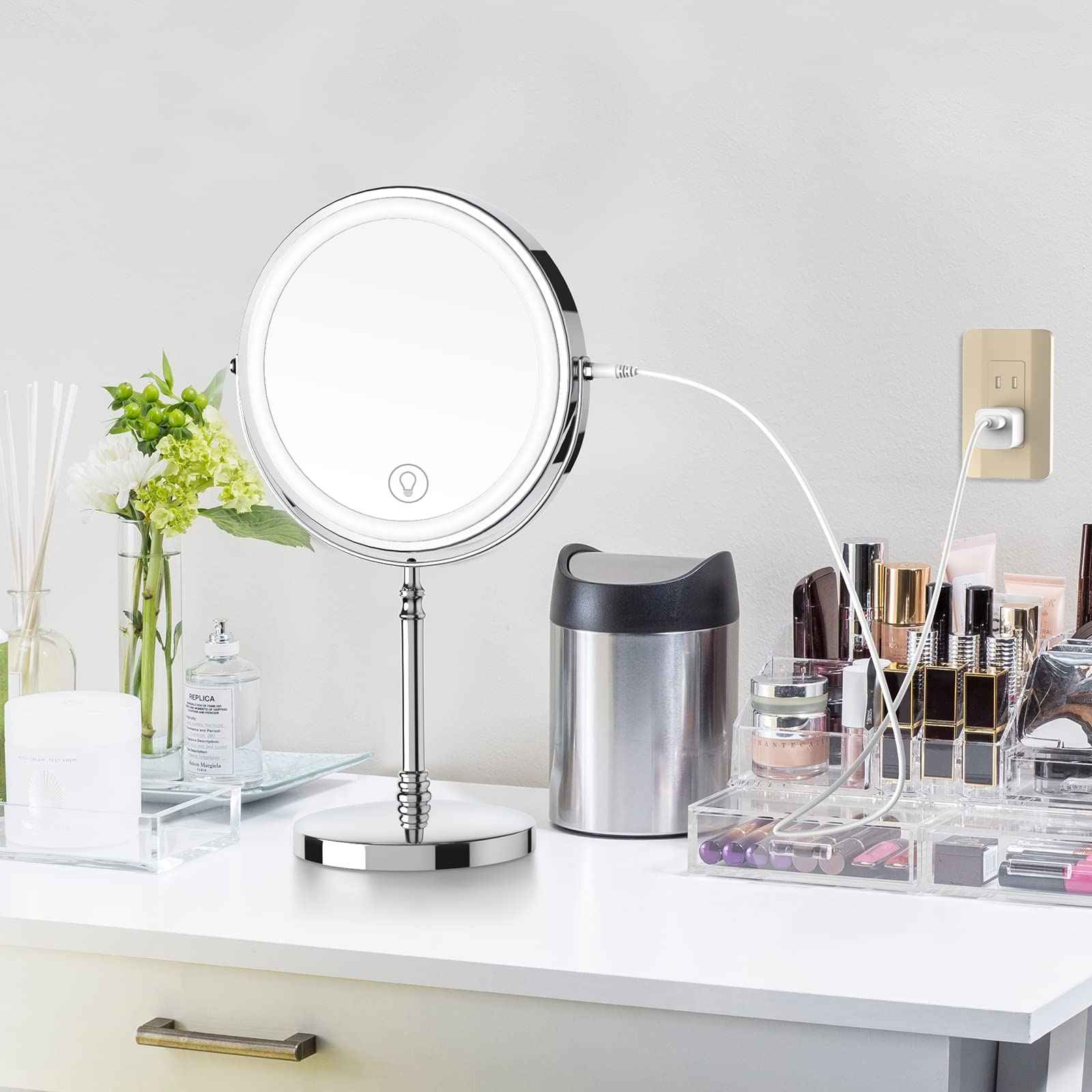 DEIOVWXS Lighted Makeup Mirror Replacement Charging Cable, DC 5.5 * 2.1 mm Switching Connector Charging Cord, 1A, 3.2ft (Only for Model MM-M Mirror)