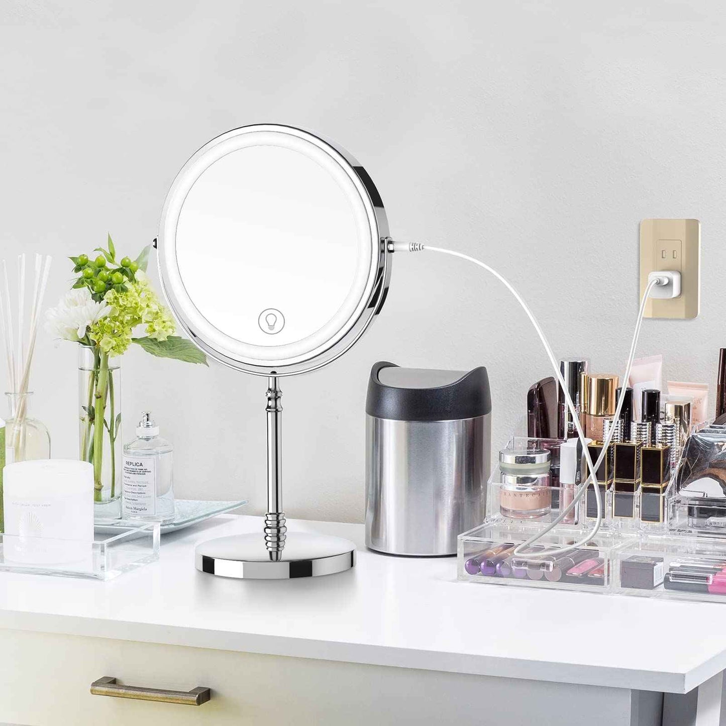 DEIOVWXS Lighted Makeup Mirror Replacement Charging Cable, DC 5.5 * 2.1 mm Switching Connector Charging Cord, 1A, 3.2ft (Only for Model MM-M Mirror)