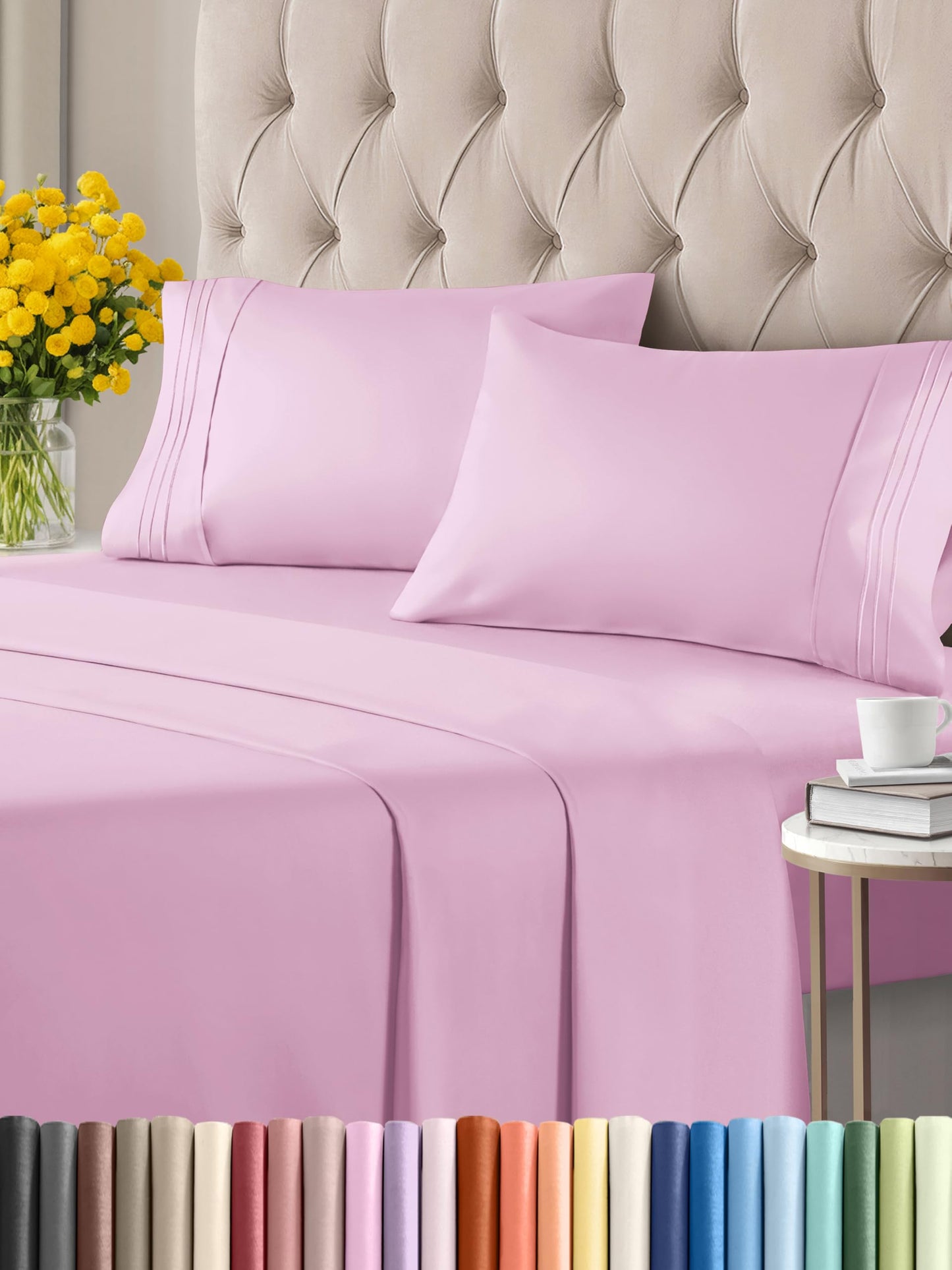 Twin 4 Piece Sheet Set - Breathable & Cooling Bed Sheets - Hotel Luxury Bed Sheets for Women, Men, Kids & Teens - Bedding w/ Deep Pockets & Easy Fit - Soft & Wrinkle Free - Twin Light Pink Sheets