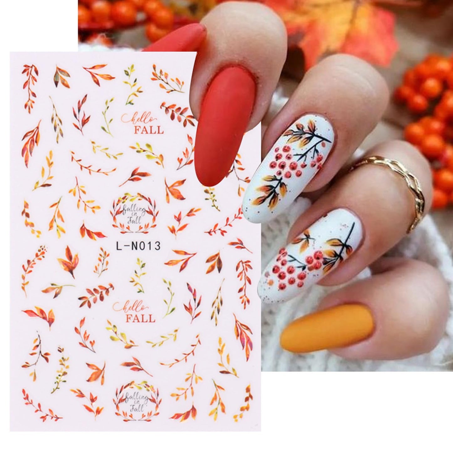 Fall Nail Stickers 3D Autumn Nail Decals Maple Leaves Nail Art Supplies Pine Cone Pumpkin Mushroom Nail Design Self-Adhesive Nail Art Stickers Thanksgiving Nail Accessories for Women Nail Decorations