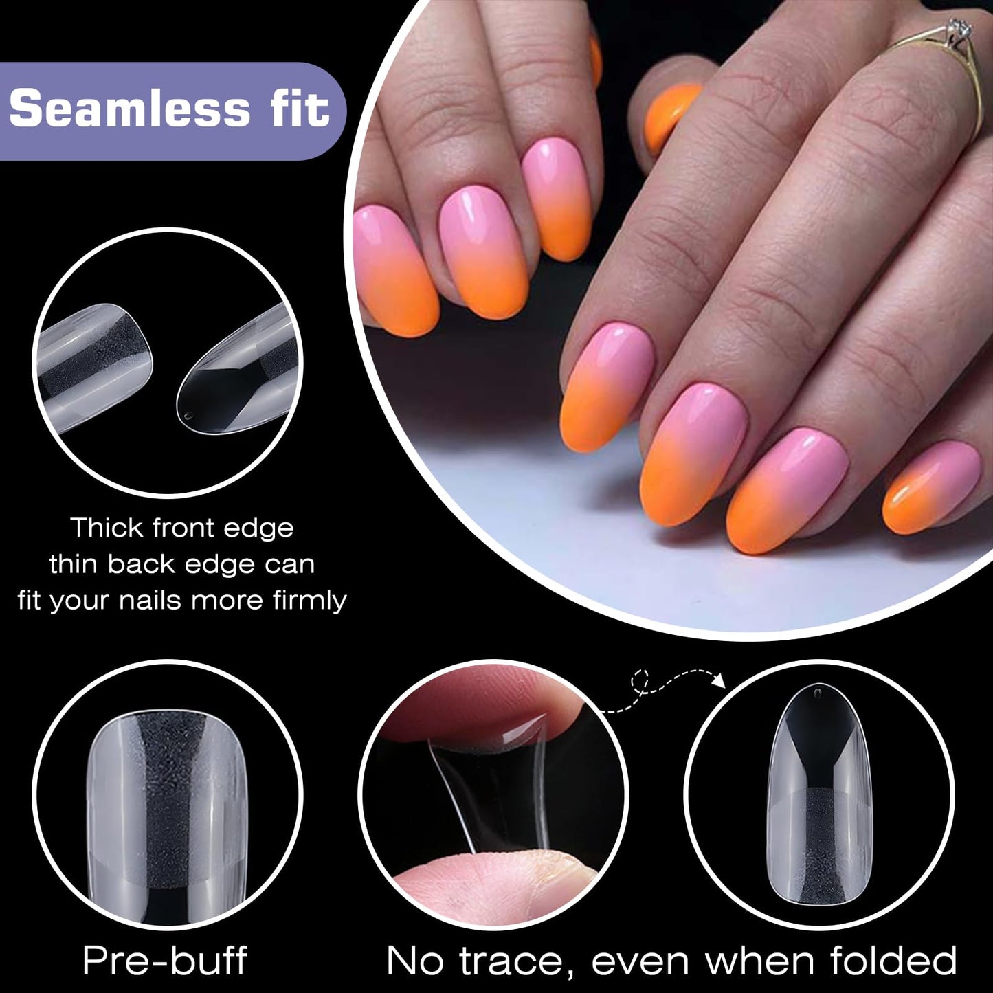 Lifextol 600pc Long Round Nail Tips Fake Nails Press on Nails Clear Nail Tips Full Cover False Nail Artificial Fingernail, 12 Sizes Soft Gel x Nail Tips for Acrylic Nails Gel x Nail Extensions