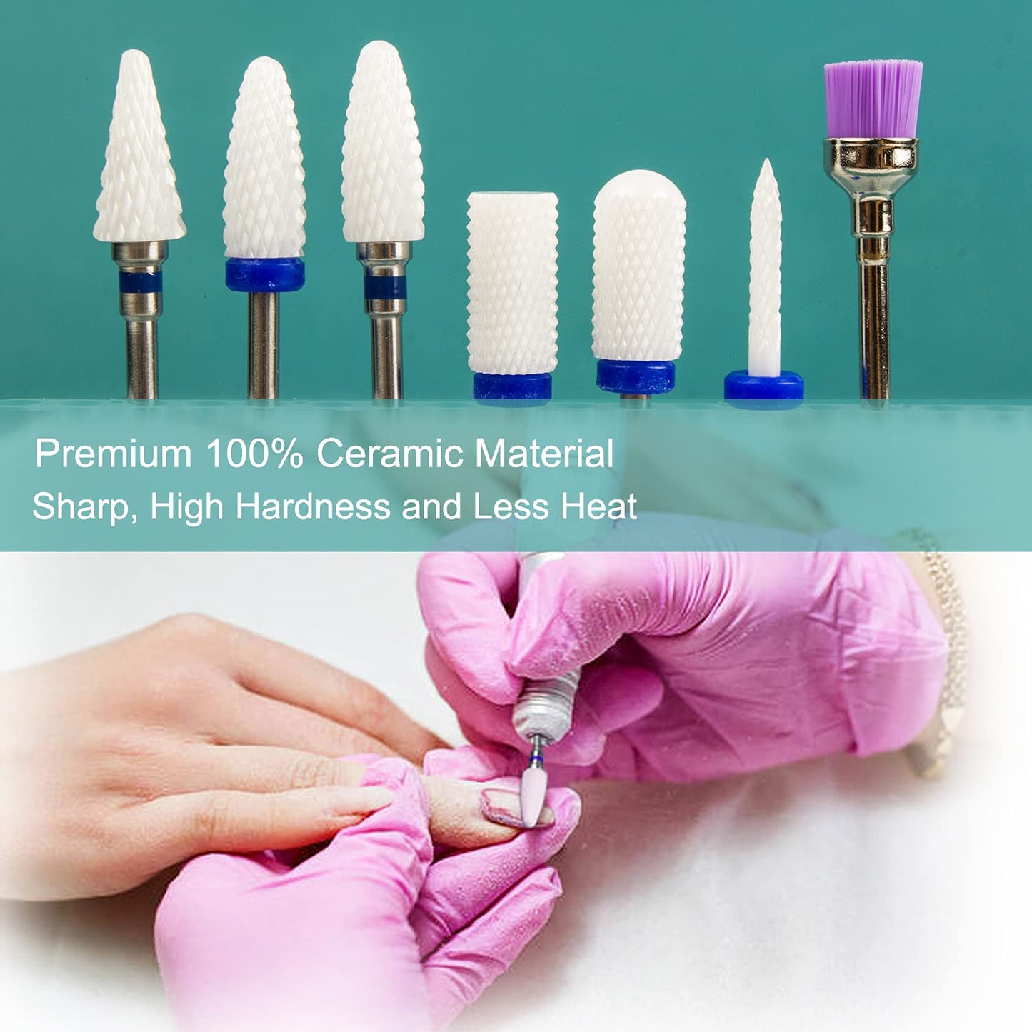 Nail Drill Bits Set Ceramic for Acrylic Nails Gel Polish Removal Cuticle Cleaner 3/32 Professional Nail Art Tool for Manicure Drill Machine (S07-B)