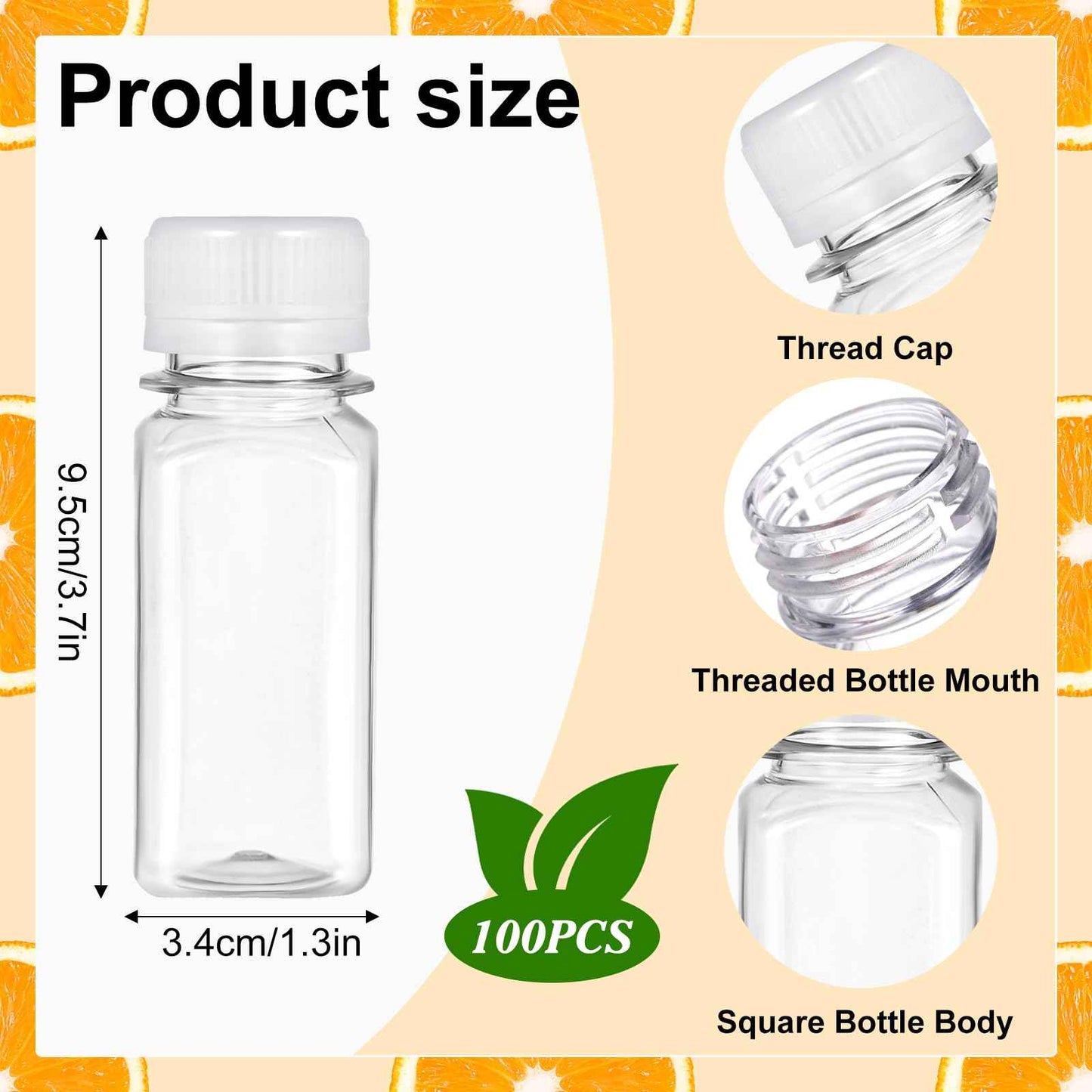 IWOLOMI 100 Pack 2 oz Small Plastic Shot Bottles with Caps Ginger Shots Bottles for Liquids, Reusable Clear Juice Containers with Scale, Funnels, Stickers for Ginger, Liquids, Beverages