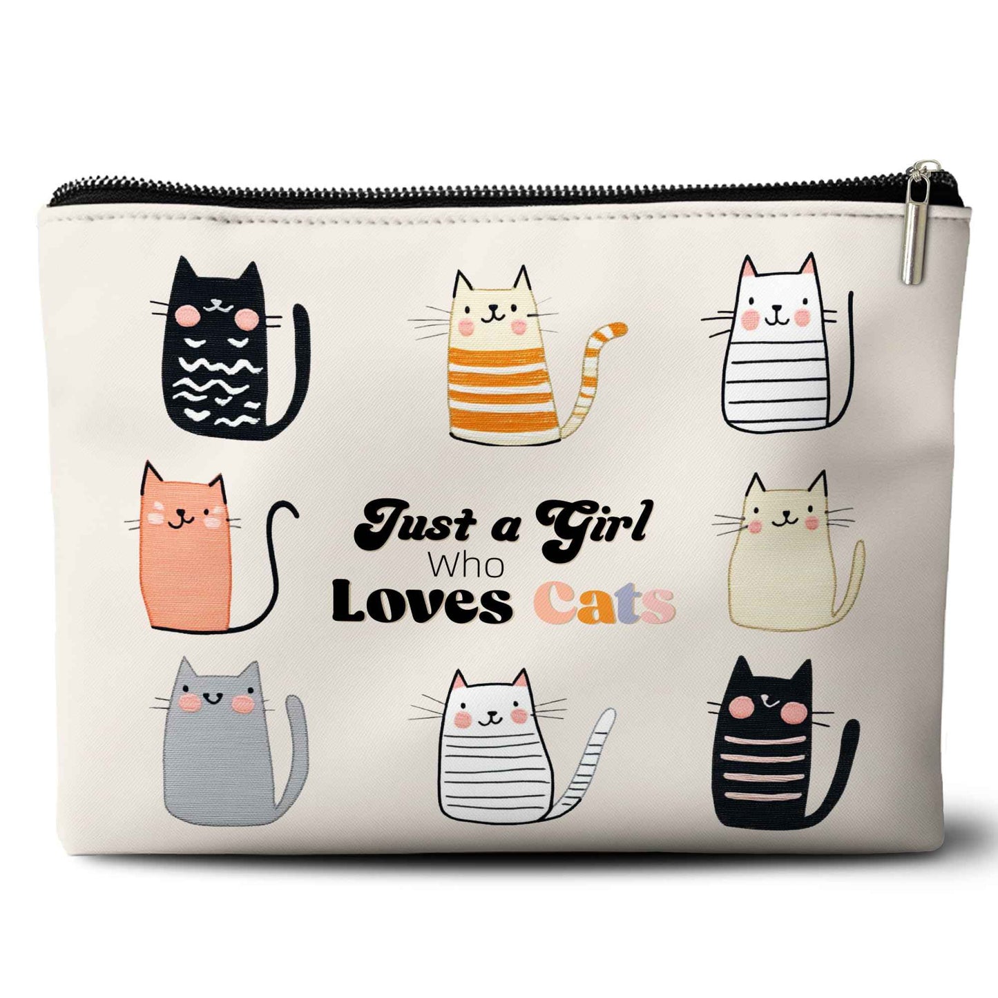 Rone168 Cute Cat Lover Gifts for Women Makeup Bag, Cat Lover, Just a Girl Who Loves Cats Organizer Bag. 10x7 Inches