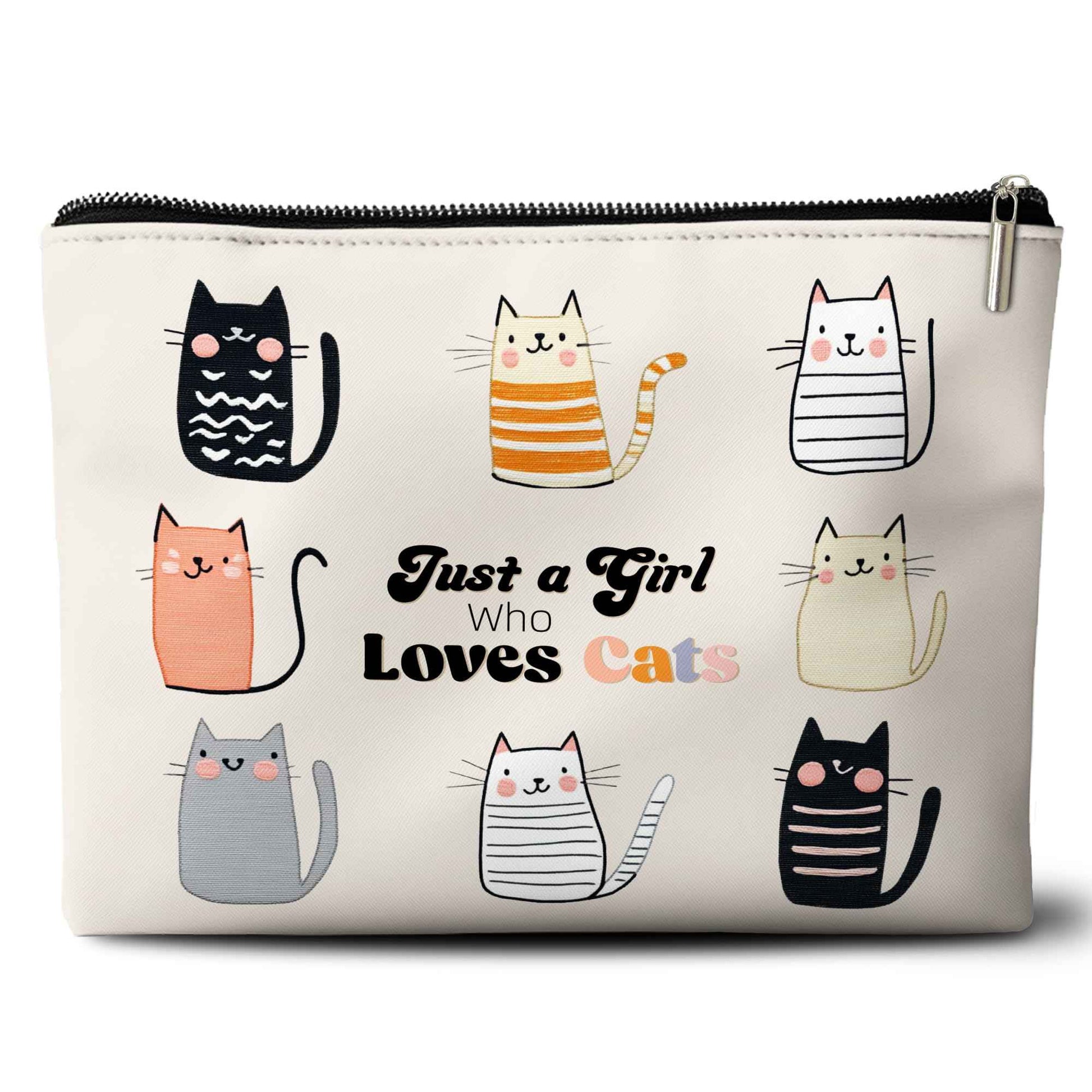 Rone168 Cute Cat Lover Gifts for Women Makeup Bag, Cat Lover, Just a Girl Who Loves Cats Organizer Bag. 10x7 Inches