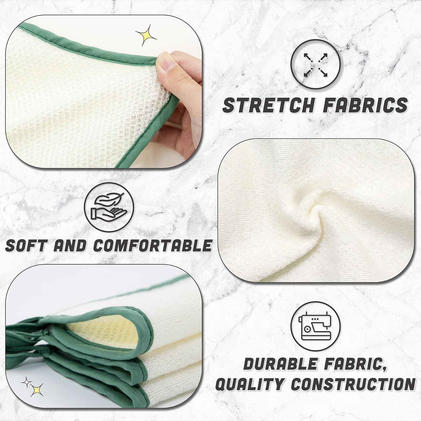 myHomeBody Dual-Textured Exfoliating Washcloth with Soft and Scrubbing Side, Body Exfoliation Scrubber for Bath, Shower, White with Green Edge, Set of 5