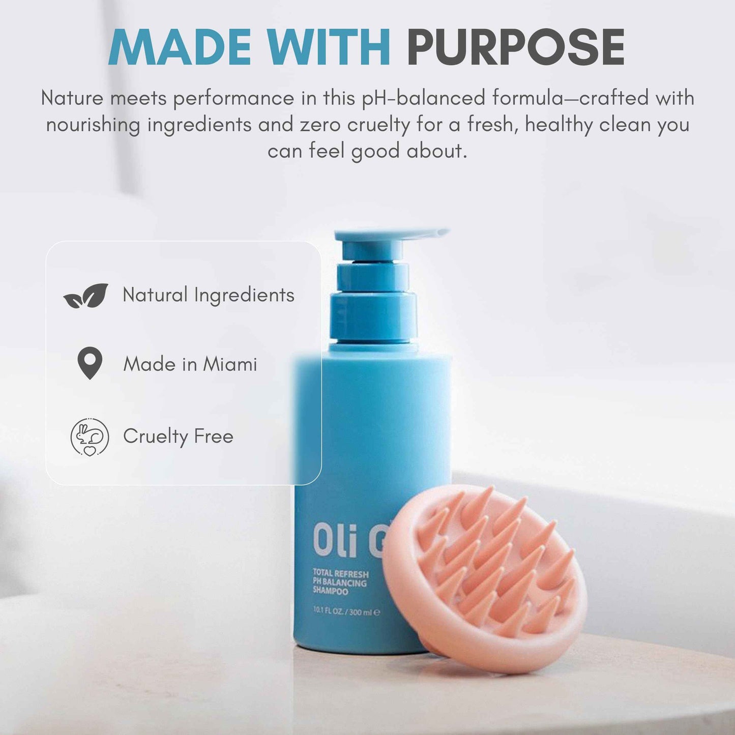 Oli G Total Refresh pH Balancing Shampoo – Lightweight Daily Cleanser for All Hair Types – With Marula Oil, Shea Butter & Quinoa Protein – Hydrating, Anti-Frizz Formula – 10.1 fl oz