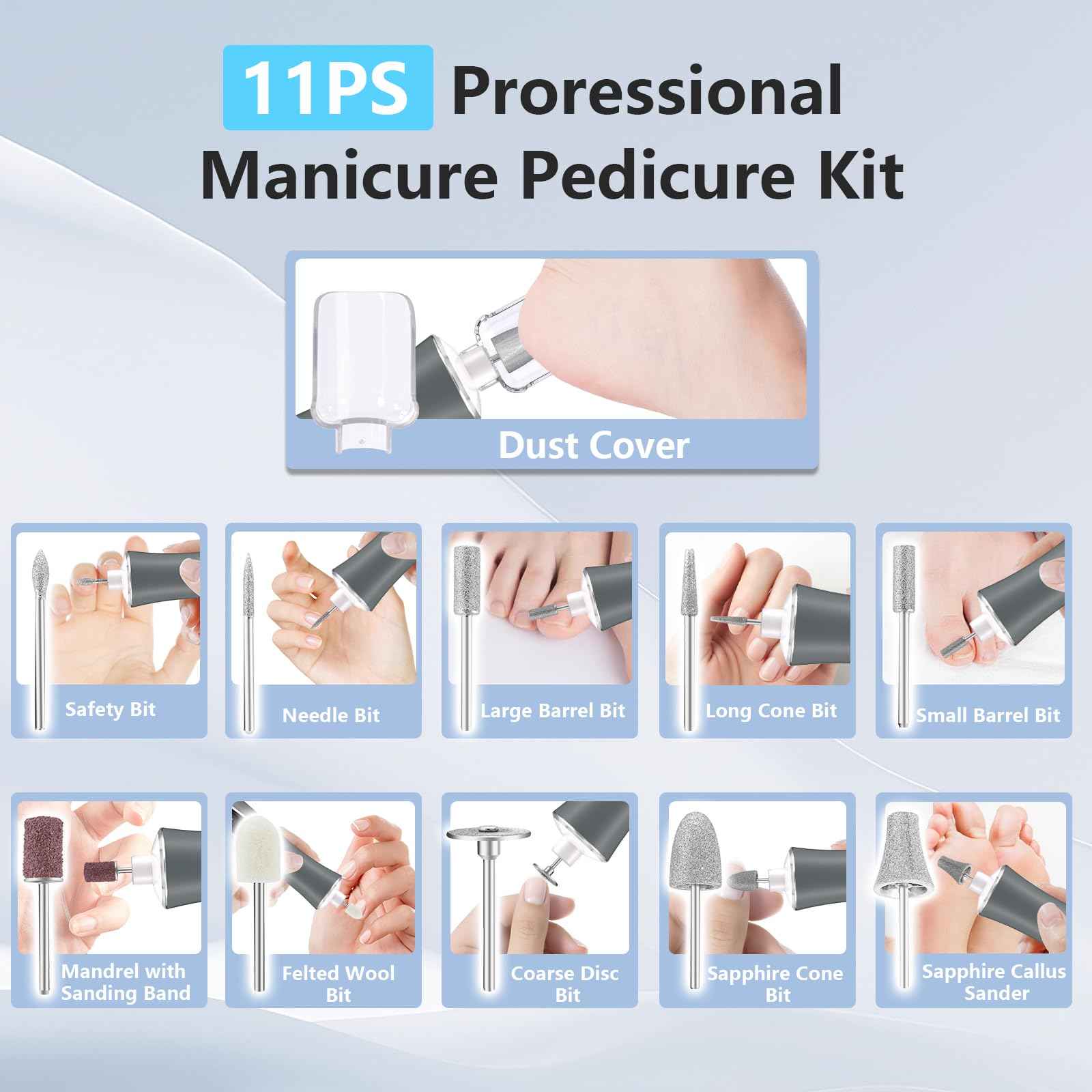 Electric Nail File Drill, Cordless 2000 mAh Rechargeable Nail Filer Electric, Portable Nail Dril 10 Speeds Professional Machine Drill for Nails Acrylic Manicure and Thick Toenails Grinder