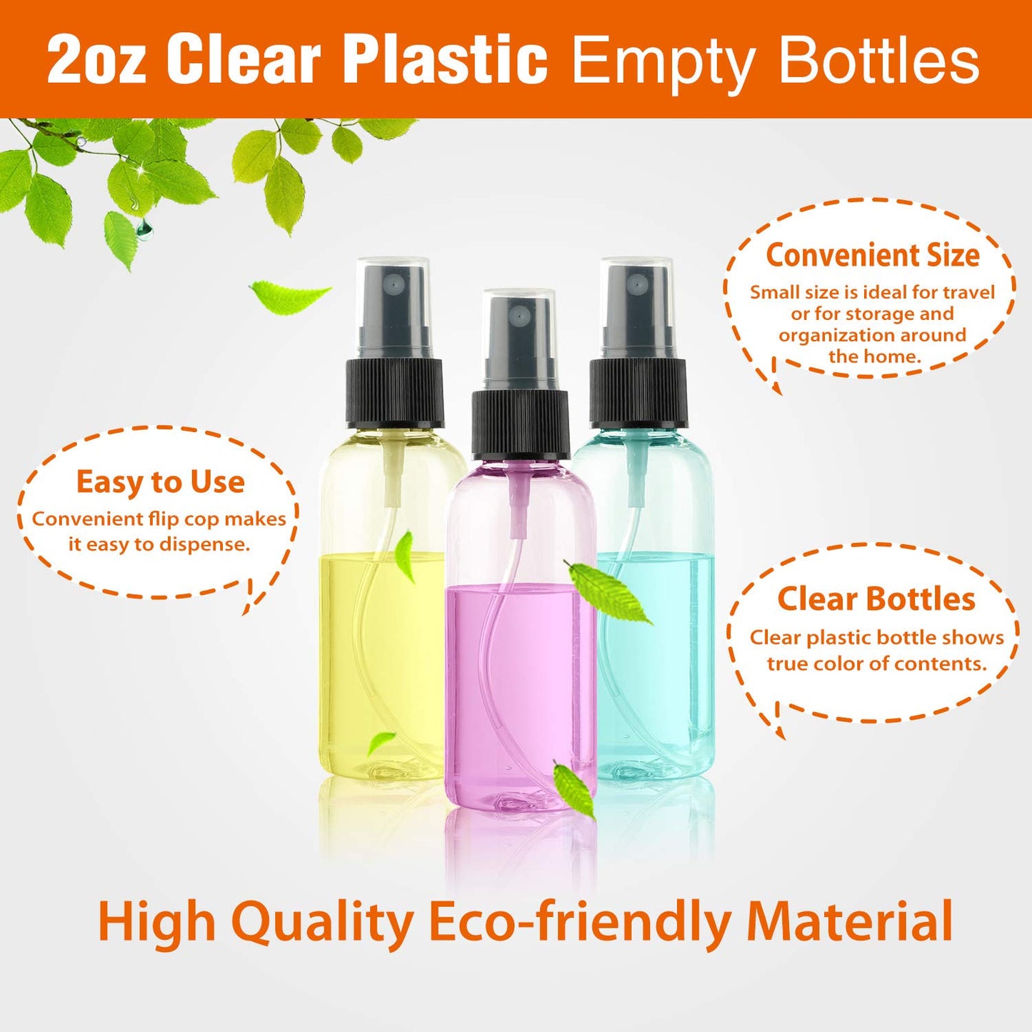 30 Pack 2 oz Fine Mist Mini Clear Spray Bottles with Pump Spray Cap - for Essential Oils, Travel, Perfumes - Refillable & Reusable Empty Plastic Bottles Travel Bottle