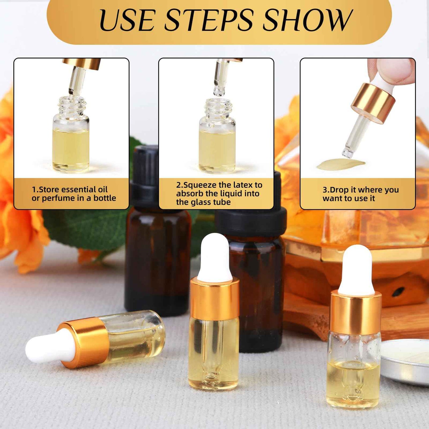 AGZHTYJQ 36pcs 3ml Mini Cuticle Oil Dropper Bottle Serum Travel Container Clear Glass Dropper Bottle For Perfume Cosmetics Liquid Aromatherapy Lab Sample Bottles With 2 Droppers