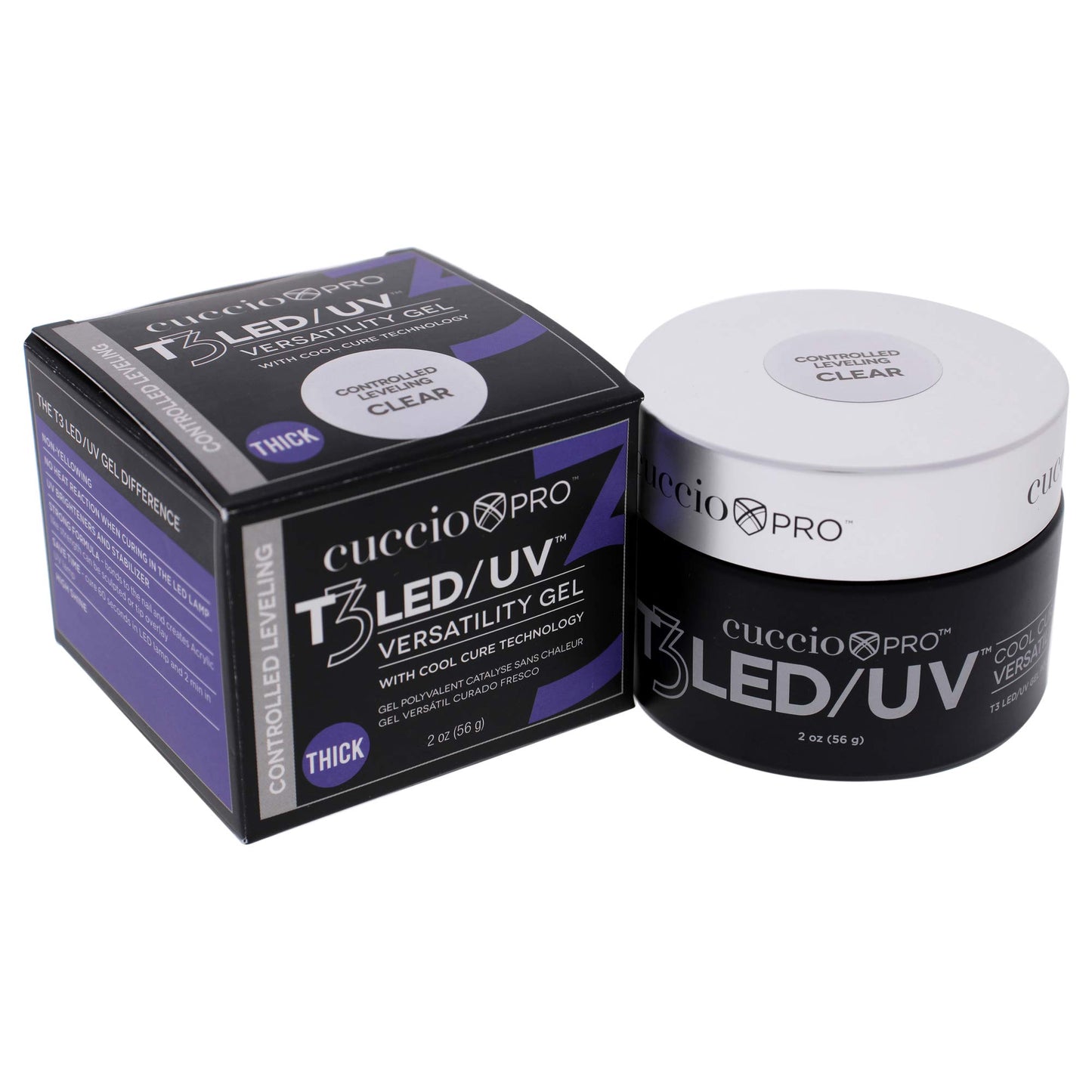 Cuccio Pro T3 LED/UV Cool Cure Versatility Gel - Controlled Levelling - Incredibly Flexible - Strong Adhesion - Thick Viscosity - Fast Application - Quick Cure - Clear - 2 Oz Nail Gel