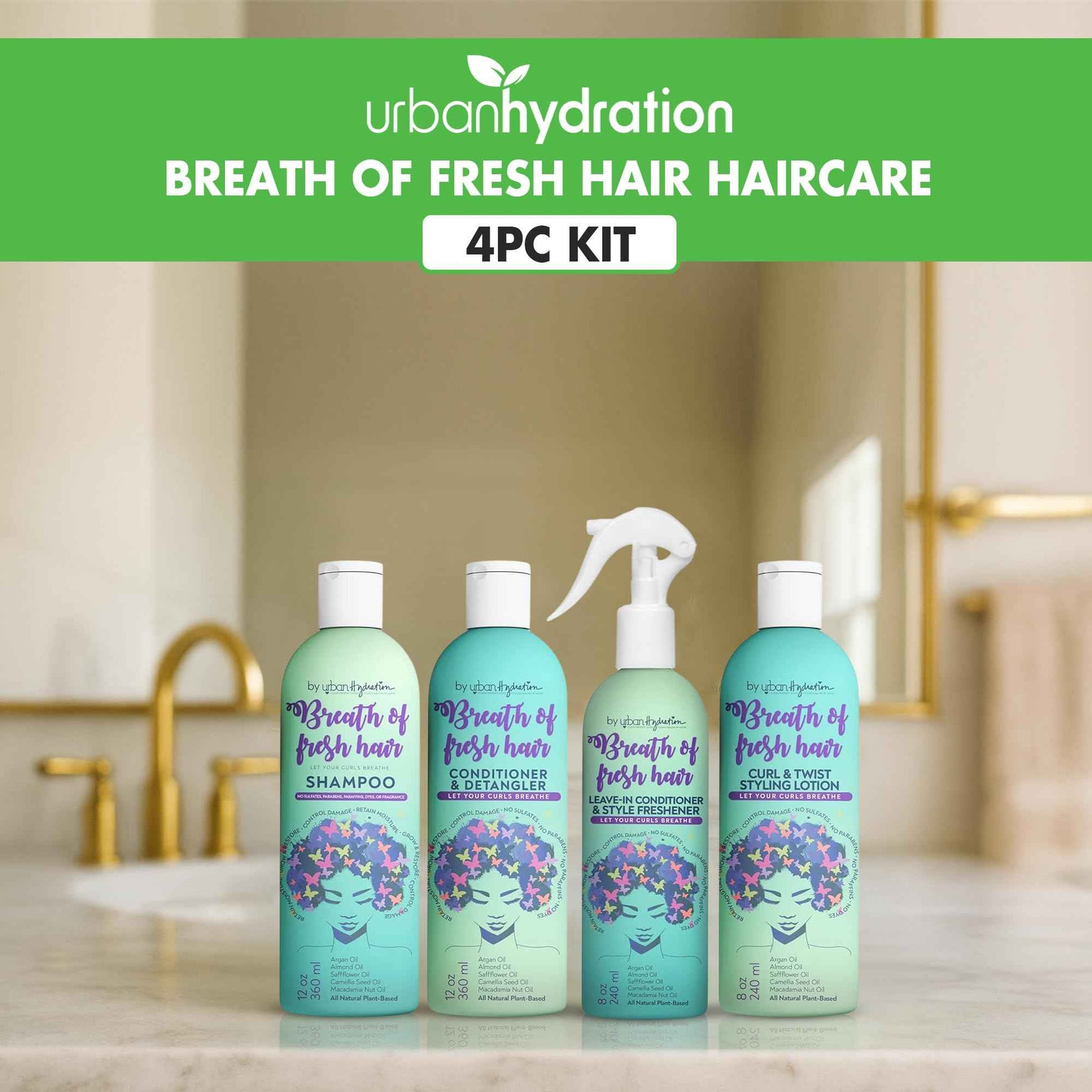 Urban Hydration Breath of Fresh 4 Piece Kit | Prevents Breakage, Tames Frizz, Softens Curly/Coily Hair