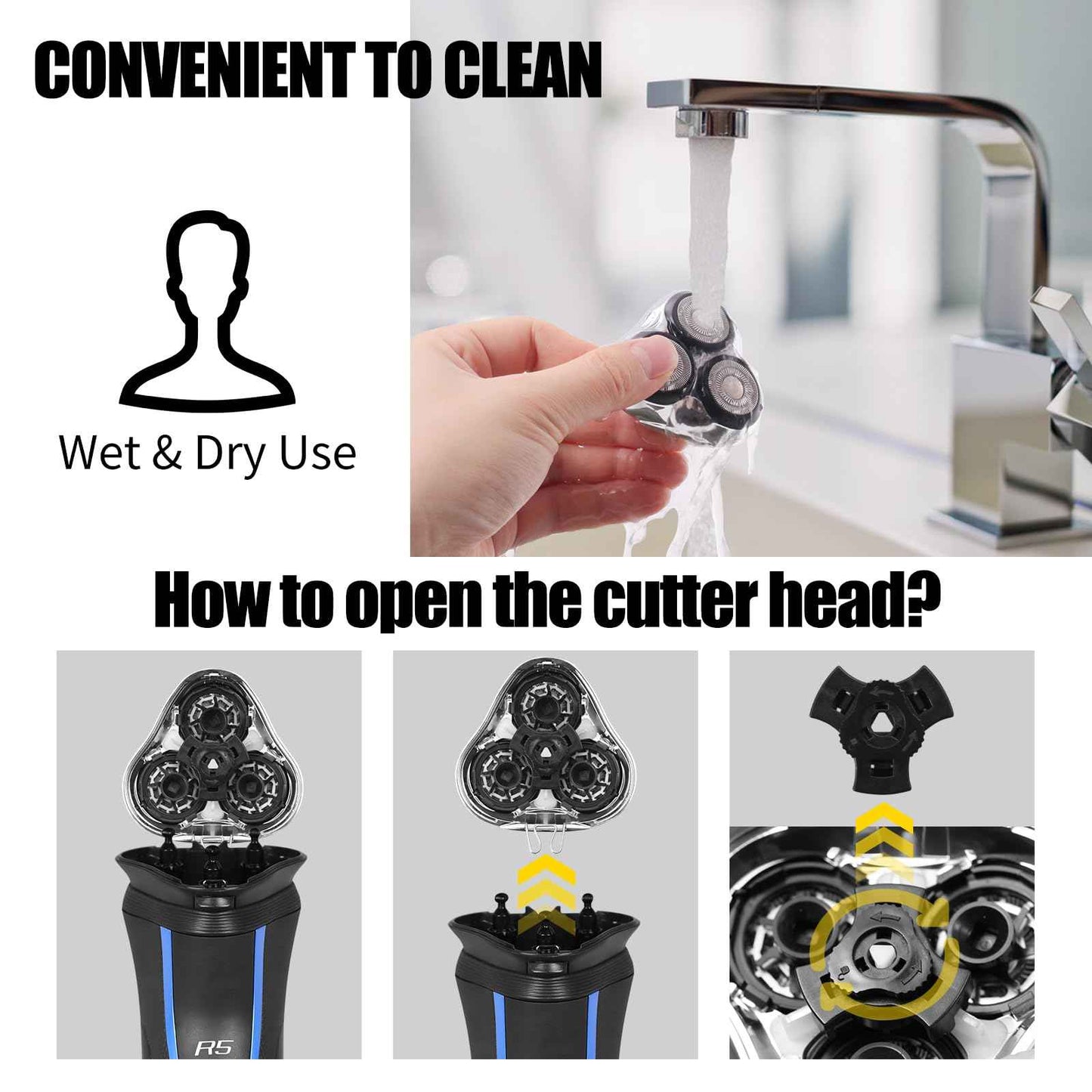 Universal Rotary Replacement Shaver Head,Compatible with Remington Shaver Series,for R3,R4,R5,R6,R7,R8,SP-3141 and SP-5161 Foils/Blades (Silver(1 Count))