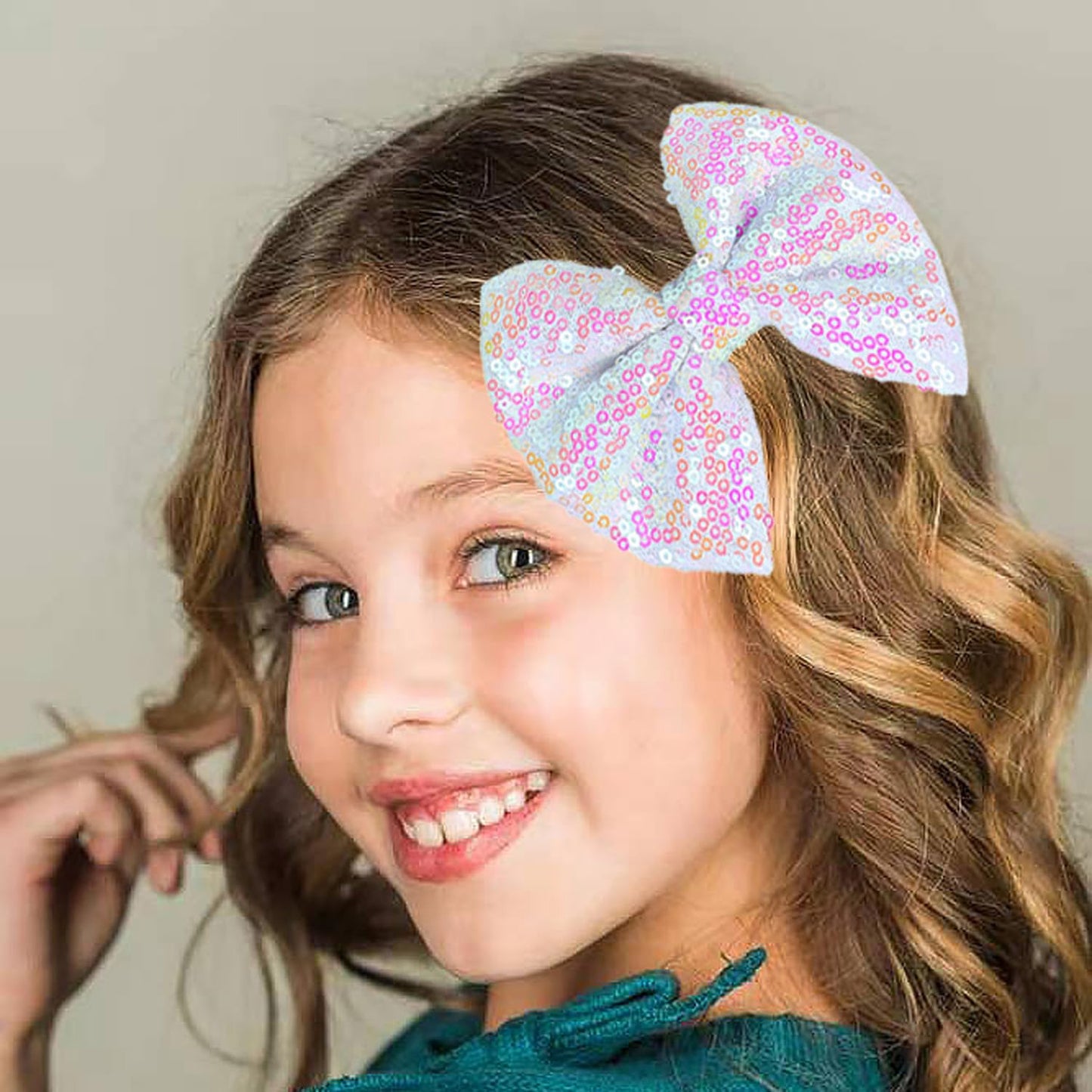 Love Fairy Glitter Bow Hairpin - A sparkling sequin bow tie hair clip, 5 inches, perfect for girls, teens, and women (White)