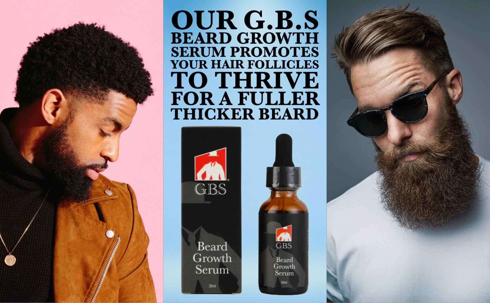 G.B.S Men's Beard Grooming Kit - Beard Oil, Growth Serum with Biotin, Balm, Brush and Comb Gift Set