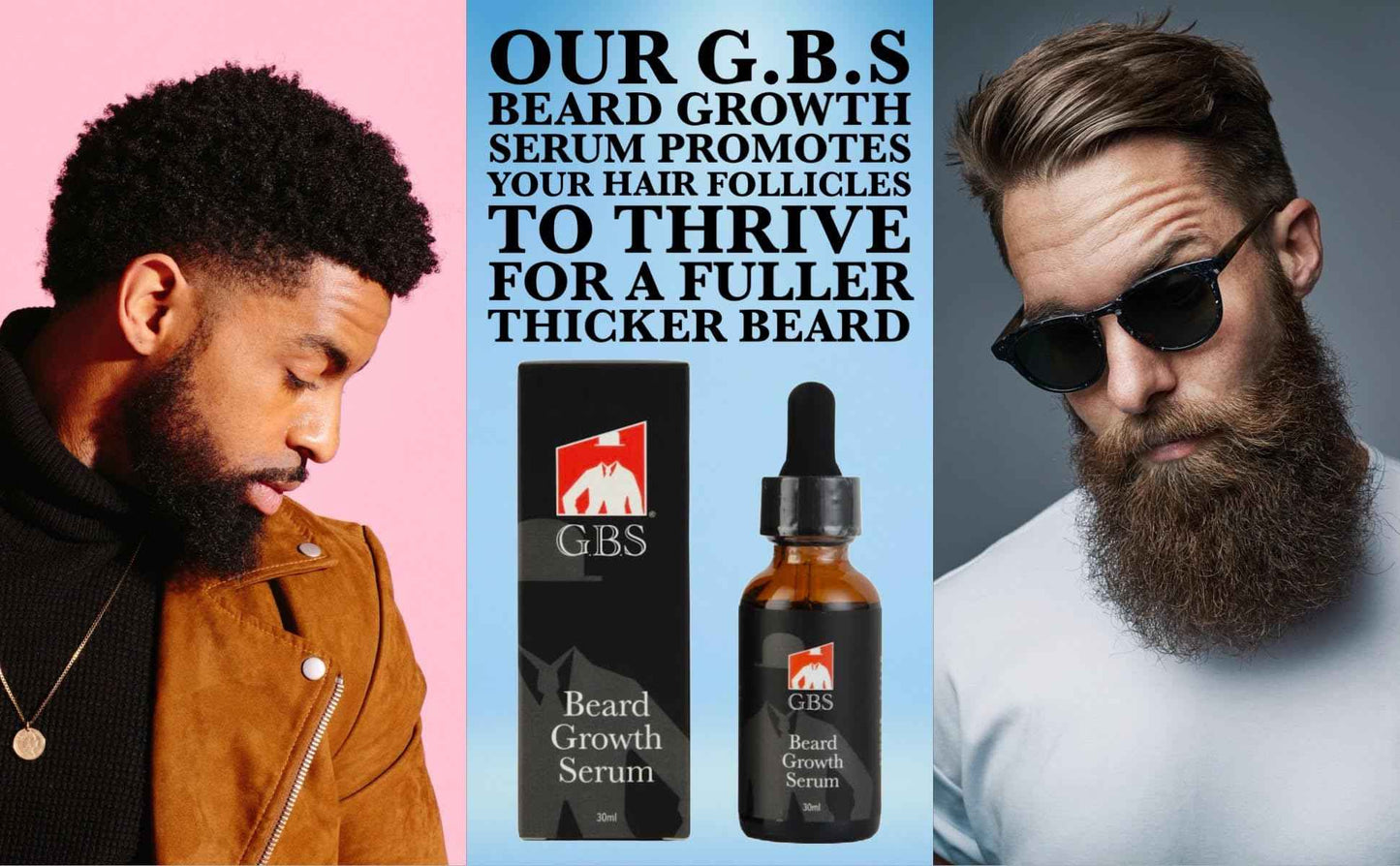 G.B.S Men's Beard Grooming Kit - Beard Oil, Growth Serum with Biotin, Balm, Brush and Comb Gift Set