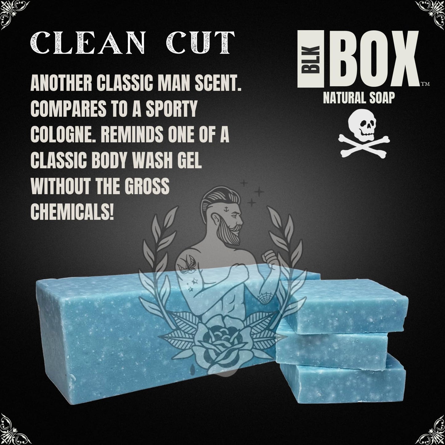 Black Box USA MADE 5oz Men's Natural Bar Soap Made from Natural Oils - Moisturizing Handmade Cold Process, No Harsh Chemicals Classic Body Wash Scent (CLEAN CUT)