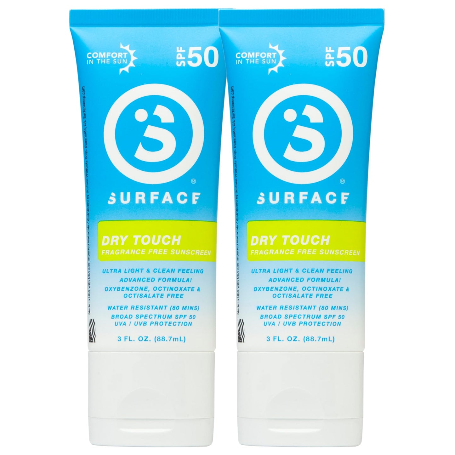 Surface Dry Touch Sunscreen SPF 50 Lotion, Water Resistant, UVA/UVB Broad Spectrum, Fast Drying Protection, PABA Free (3oz, 2 Count)