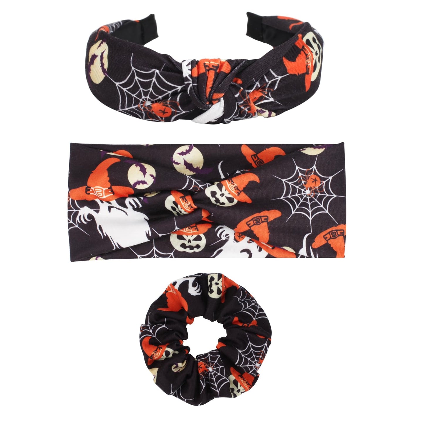 Halloween Headbands Hair Scrunchies Hair Bands for Women Girls Ghost Star Moon Pumpkin Hair Accessory for Halloween Party