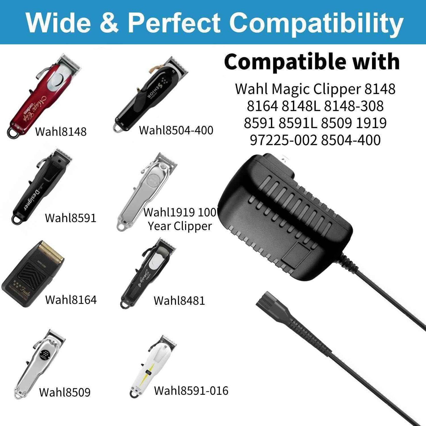 Magic Clip Cordless Charger for Wahl Clipper, 4V Hair Clippers Charger Cord Compatible with Wahl 5-Star Magic Clip Cordless Trimmer, 8164/8591/ 8148/8504, 1919 100 Year Hair Clipper