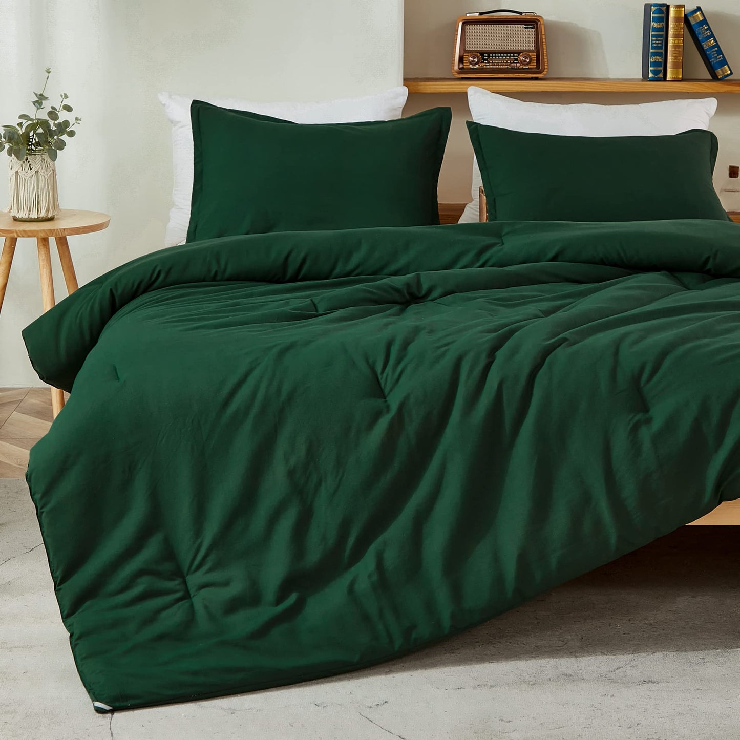 Litanika Dark Emerald Green Twin/Twin XL Comforter Set, 2 Pieces Solid Forest Bedding Set, All Season Fluffy Bed Set (66x90In Comforter & 1 Pillowcase)