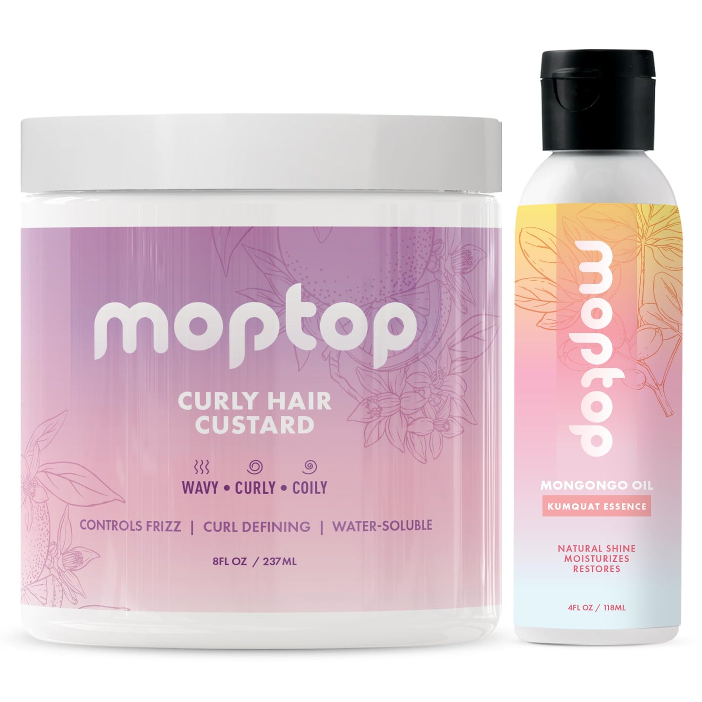 MopTop Curly Hair Gel + Mongongo Oil, Frizz-Free Bundle for Soft, Defined Curls & Waves - No Crunch or Flakes, Natural Ingredients for All Curl Textures