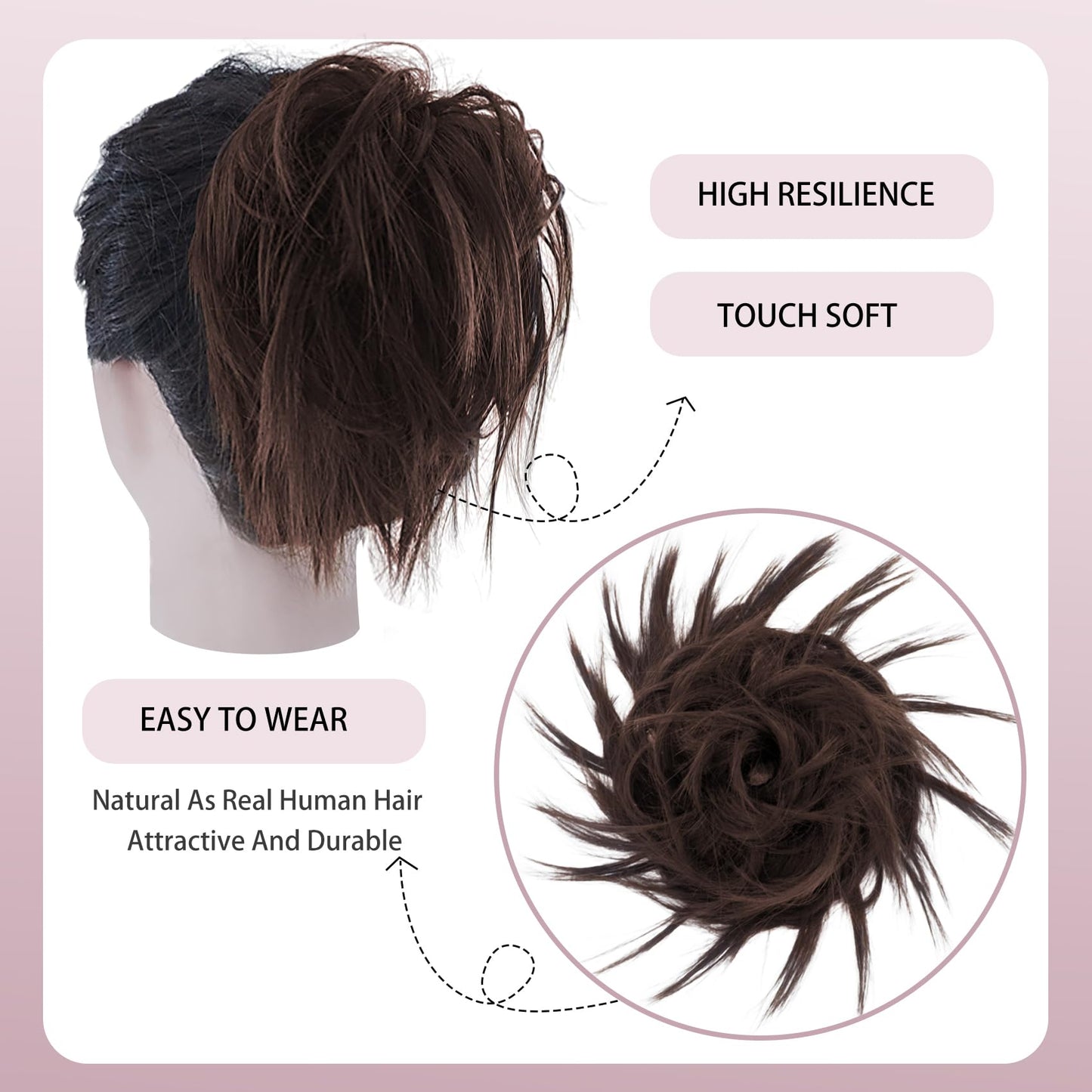 Lynclare Messy Bun Hair Piece Wavy Synthetic Hair Extension，Curly messy Bun Scrunchie Extensions for Women， Chignon Tousled Updo Ponytail Hairpieces with Elastic Rubber（Chestnut Brown）