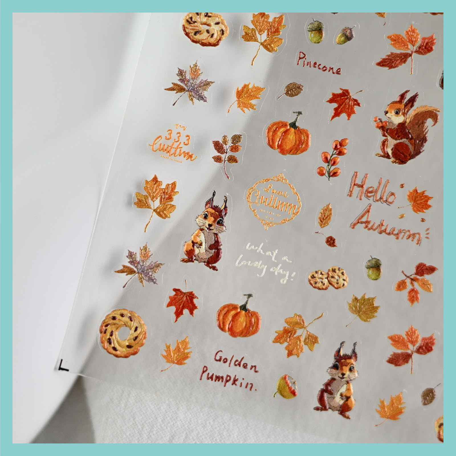 CESTSIREN Fall Squirrel Nail Art Stickers, Maple Leaves Nail Decals, Self-Adhesive,Autumn Nail Accessories & Supplies, Durable & Long-Lasting