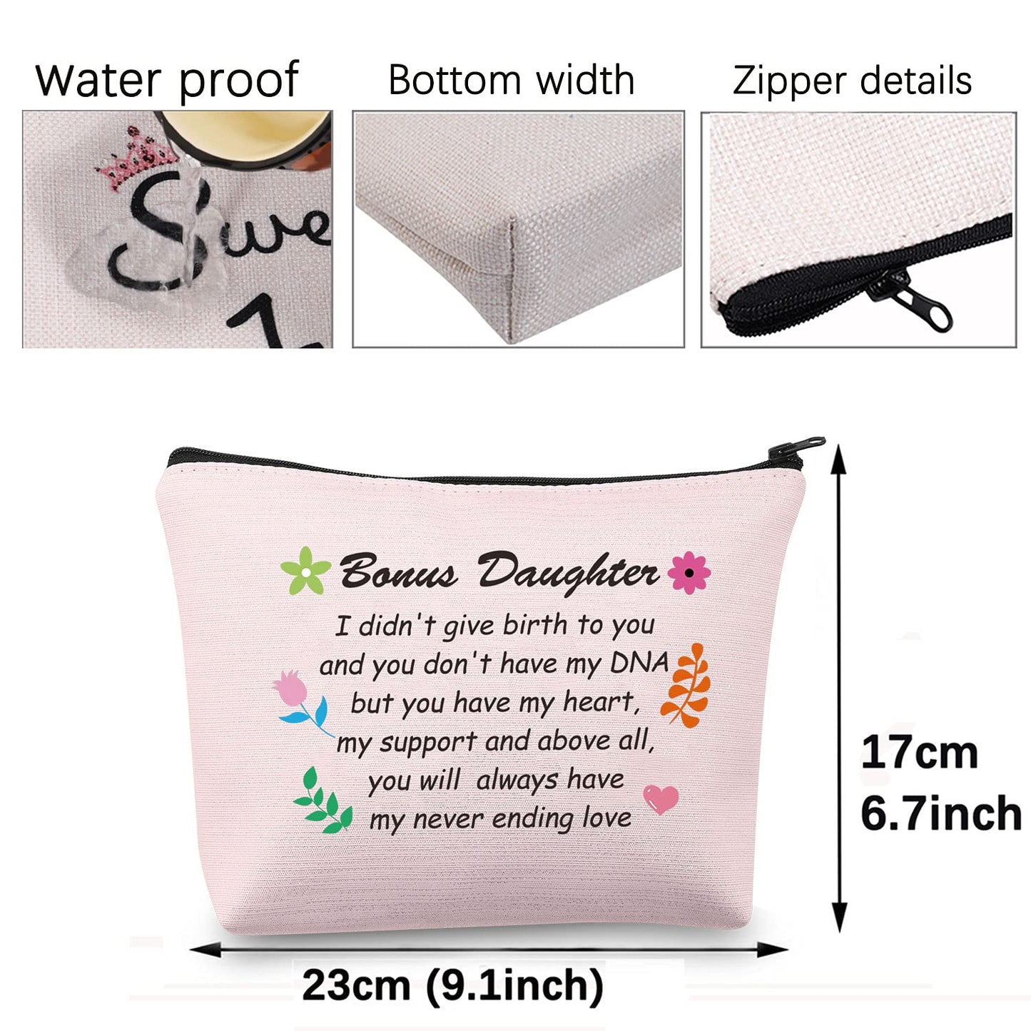 CMNIM Bonus Daughter Gifts Makeup Bag Step Daughter Gift from Mom Gift for Daughter In Law Cosmetic Bag Adoption Daughter Gifts You Will Always Have My Never Ending Love