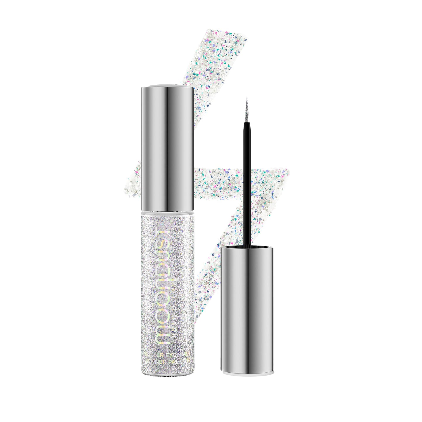 URBAN DECAY Moondust Liquid Glitter Eyeliner (Pyro - Iridescent Silver Glitter), Sparkly Eye Liner, Glitter Eyeshadow Topper, Universal Shimmering Shades, No Fallout - 0.25 fl oz