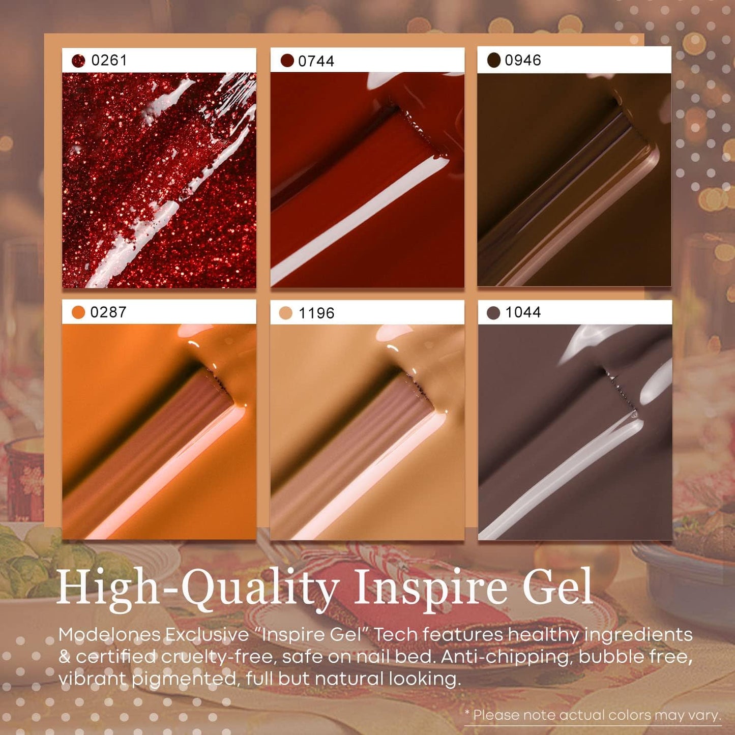 modelones Gel Nail Polish Set, 6 PCS Nude Brown Orange Fall Gel Polish Colors Dark Red Wine Glitter Gel Polish Set Soak Off Halloween Nail Art Manicure Kit DIY Salon No Wipe Holiday Gift