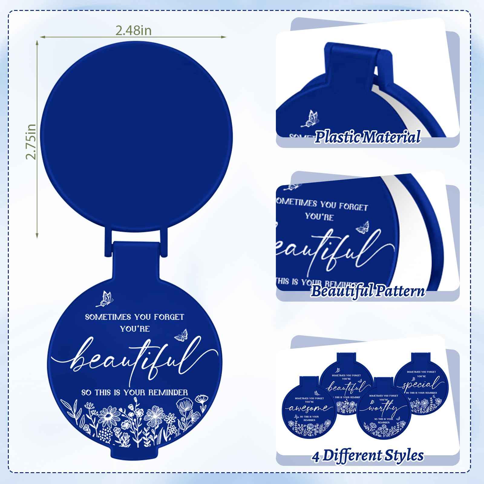 HSDSH 100 Pcs Inspirational Compact Mirror Bulk Small Pocket Mirror Purse Round Portable Folding Makeup Mirror Thanksgiving for Women Coworker Employee Teacher(Blue)