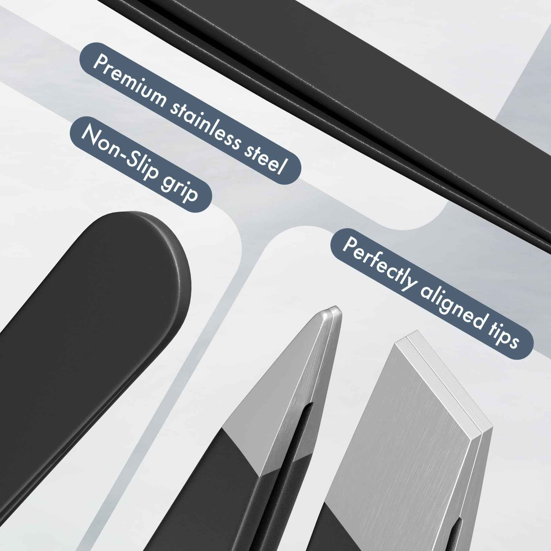 EZ2LIVE Tweezers for Women Facial Hair, Slant & Point Tip 2 Pack Eyebrow Tweezers for Men, Professional Tweezer Set Stainless Steel Precision Tweezers for Eyebrows, Splinter, Ingrown Hair Removal