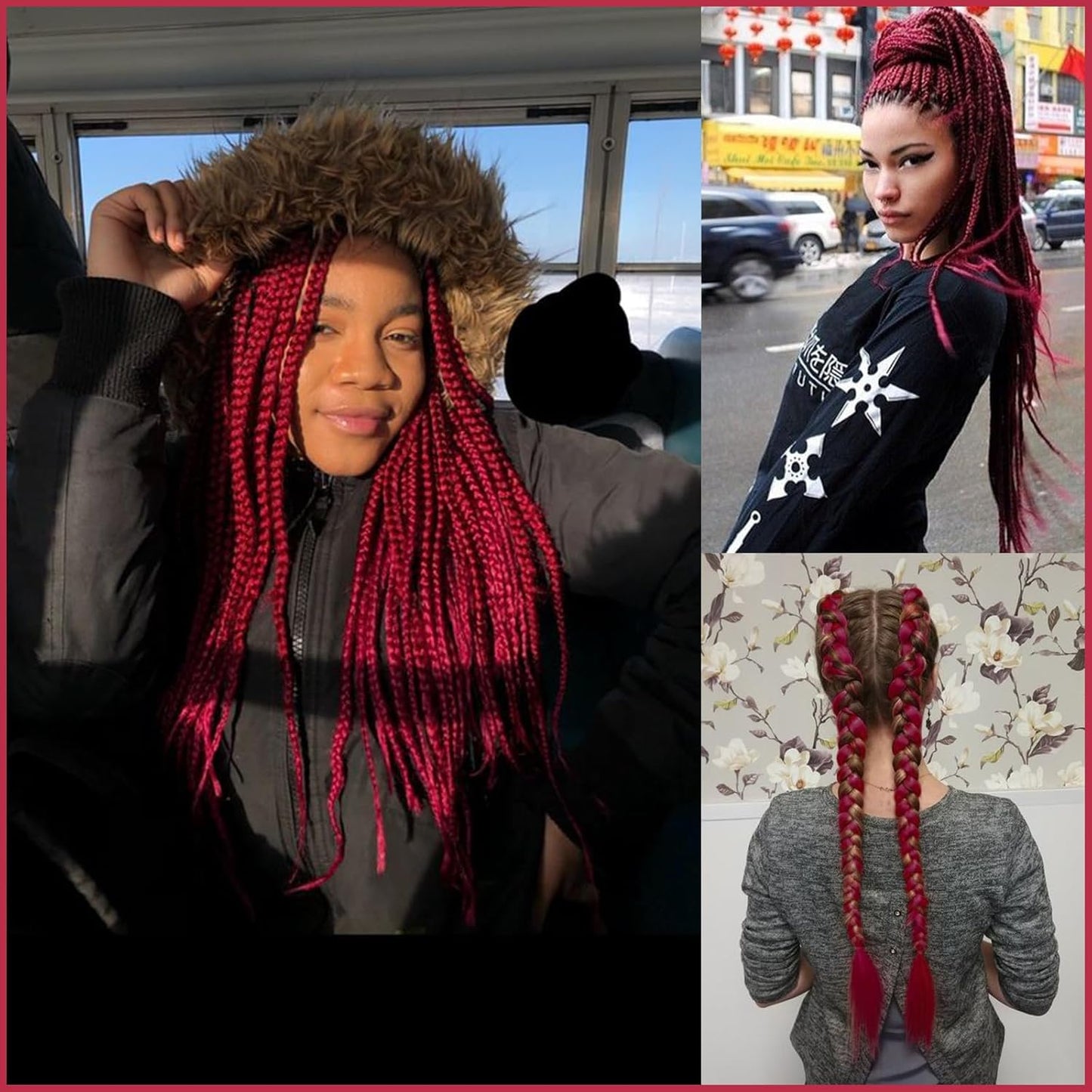 Rose Red Braiding Hair Pre Stretched 26 Inches 3 Packs Kanekalon Braiding Hair Extensions Synthetic Fiber Hair Braids