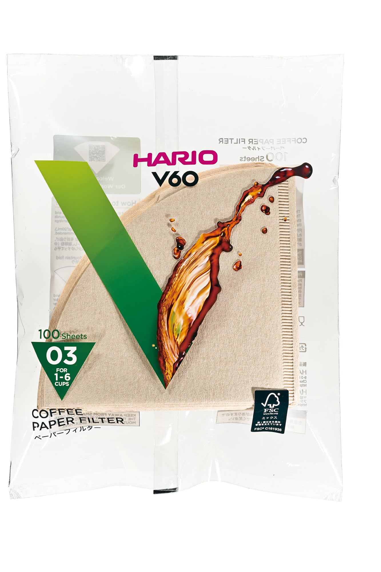 Hario V60 Paper Coffee Filter, Size 03, Natural, 100ct